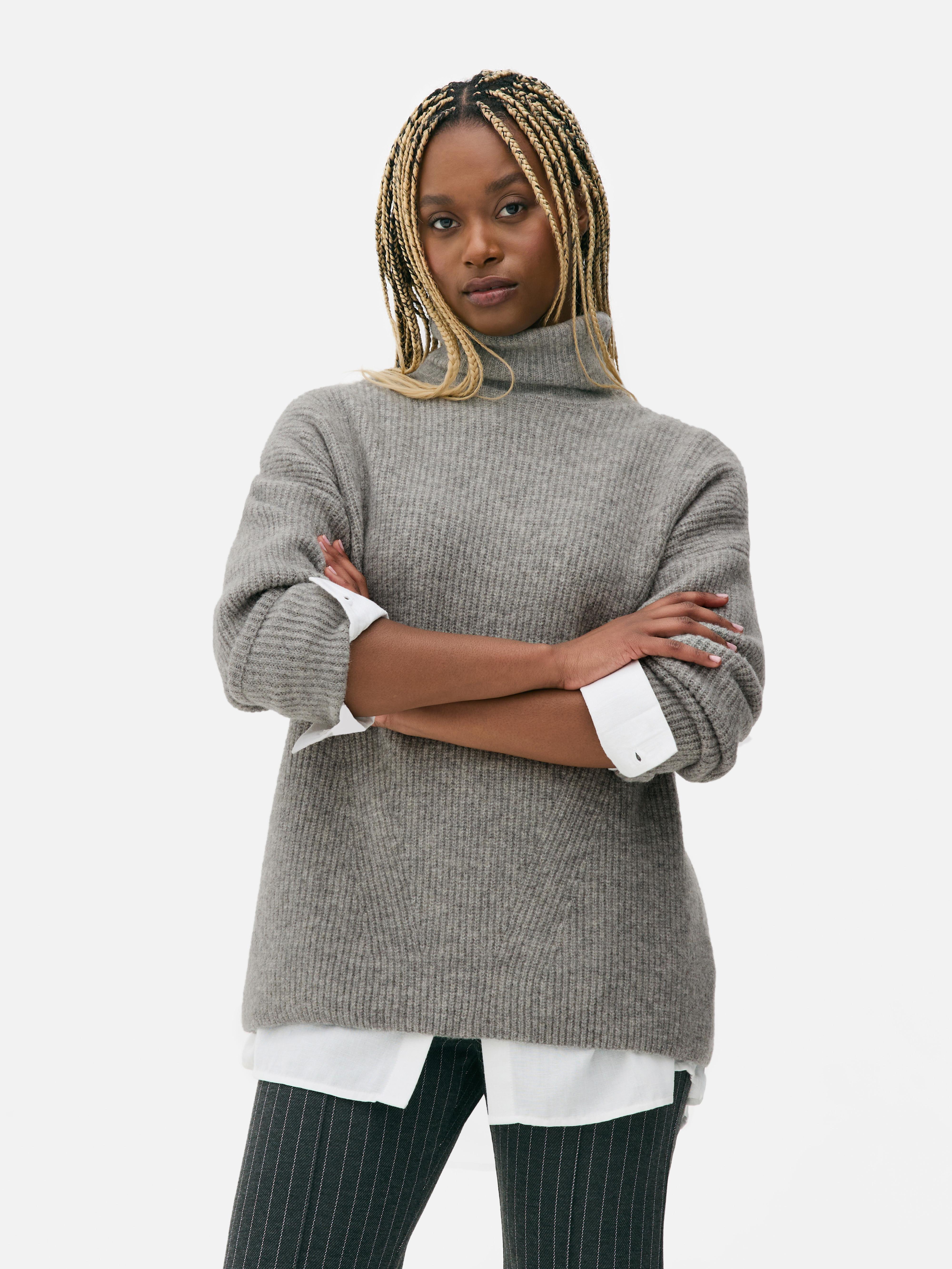 Womens Grey Oversized Turtleneck Jumper Primark