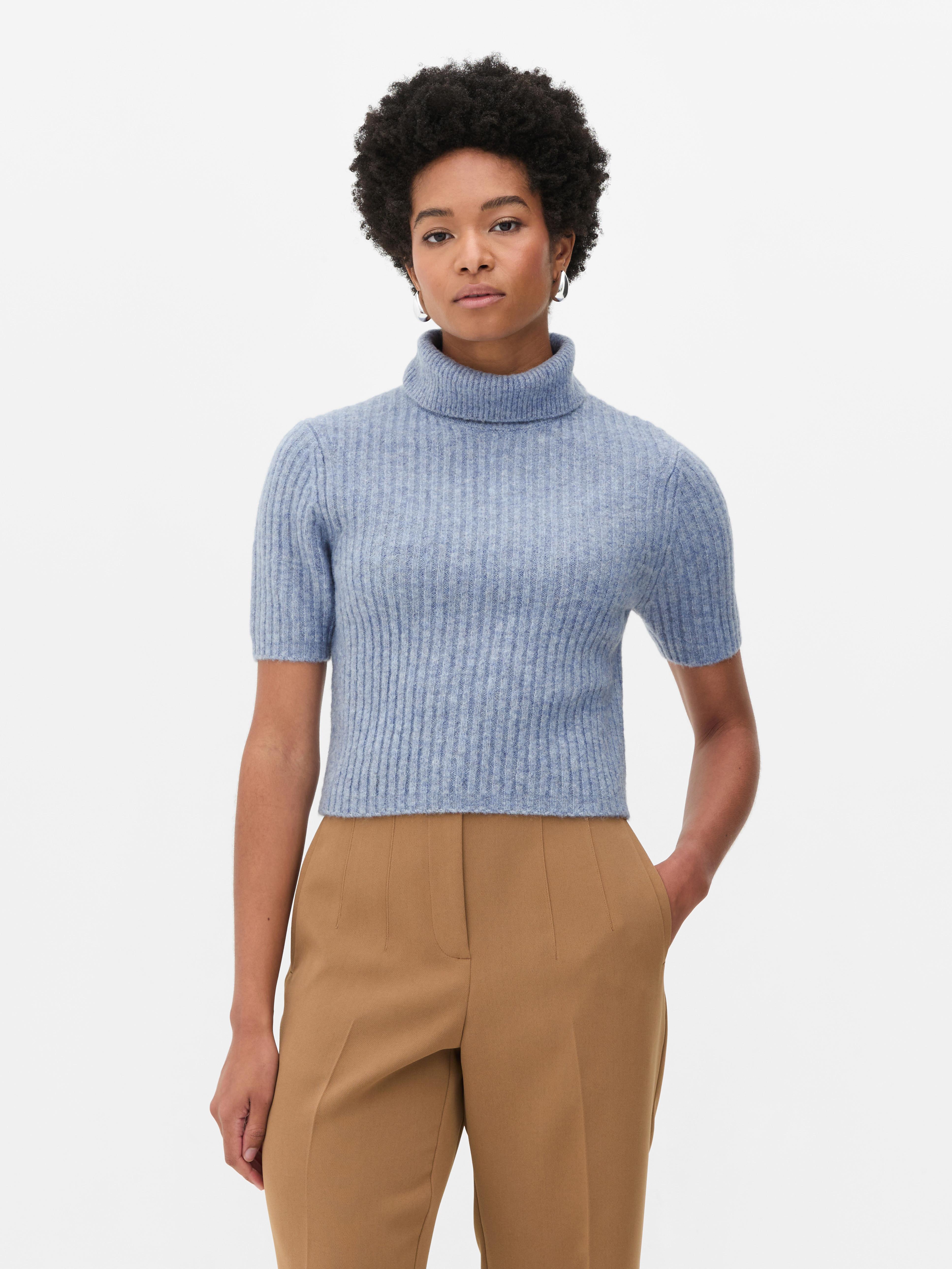 Womens Blue Ribbed Short Sleeve Turtleneck Jumper Primark