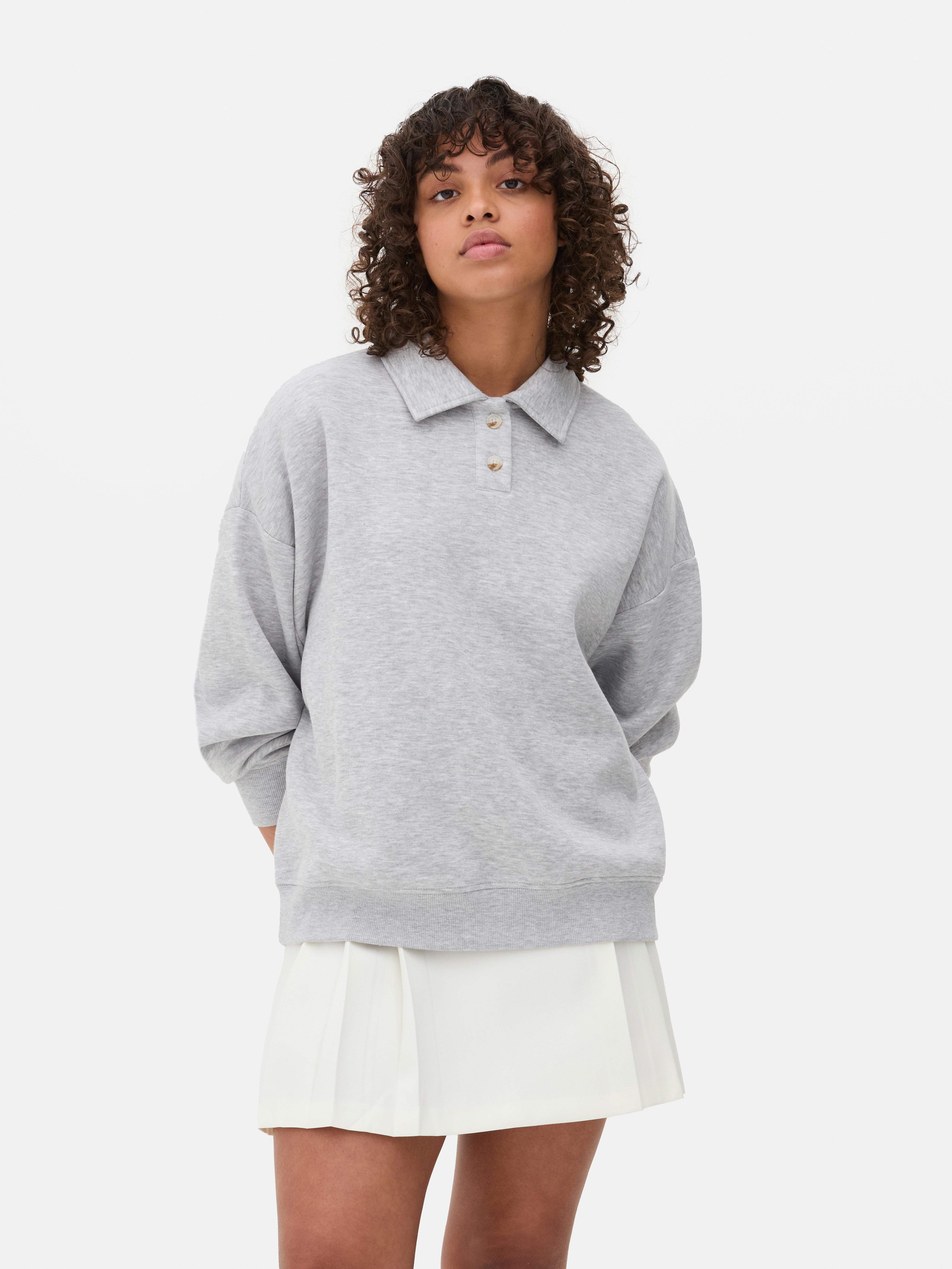 Women s Grey Marl Polo Collar Sweatshirt Penneys