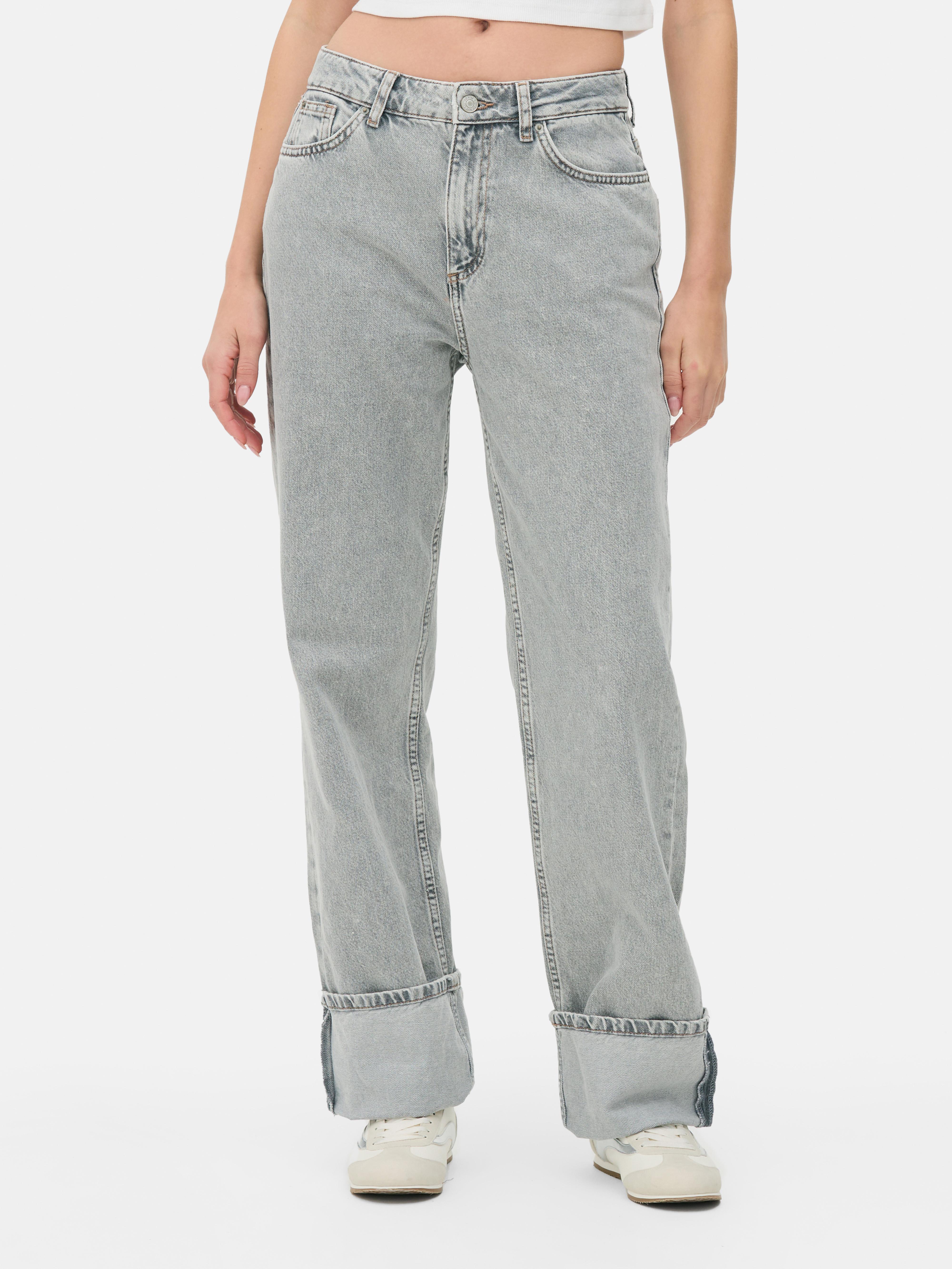 Womens Grey Turn Up Straight Leg Jeans Primark