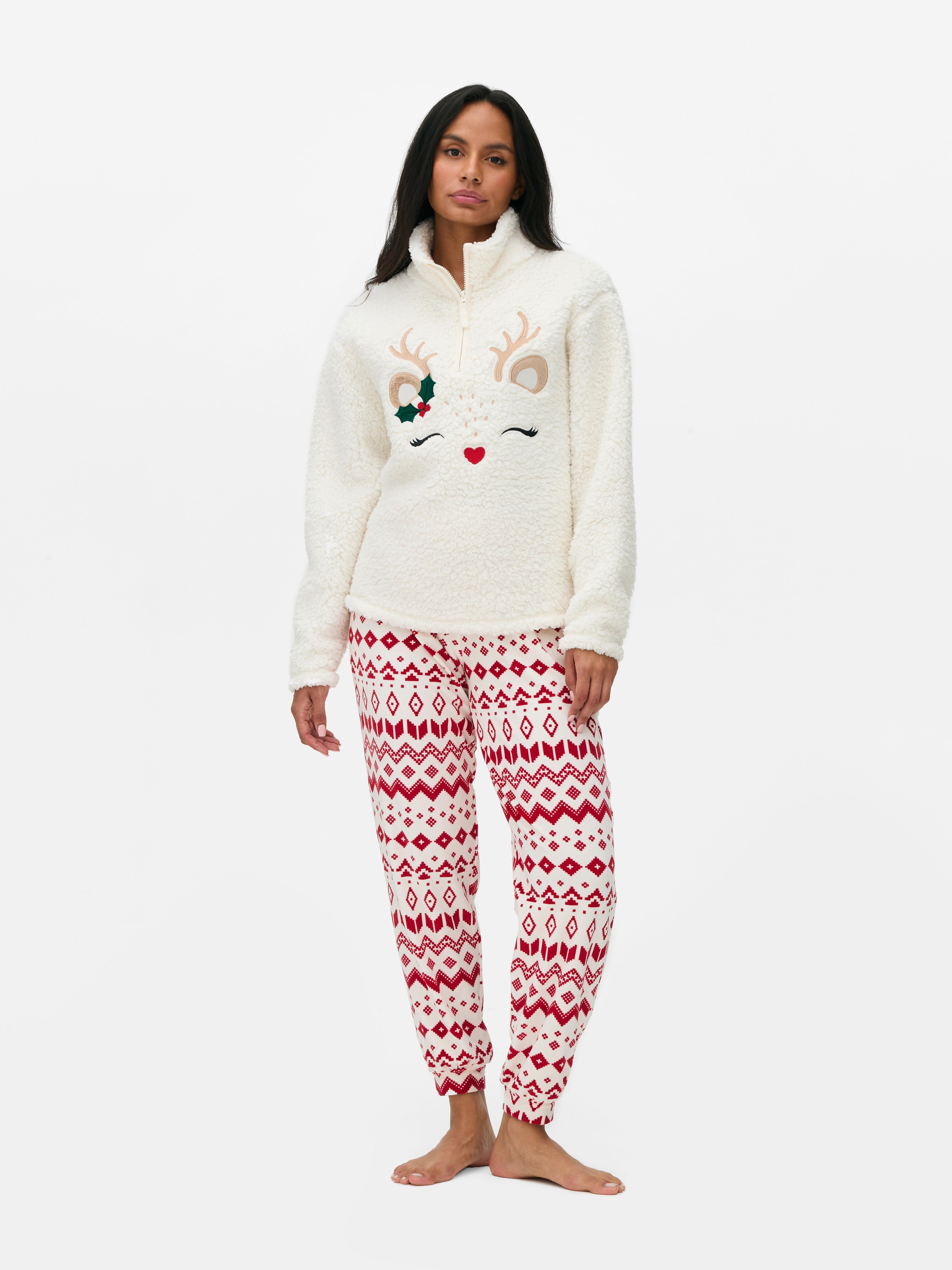 Pyjamas jumeles effet mouton retourne renne pour femme Rouge Femme Primark