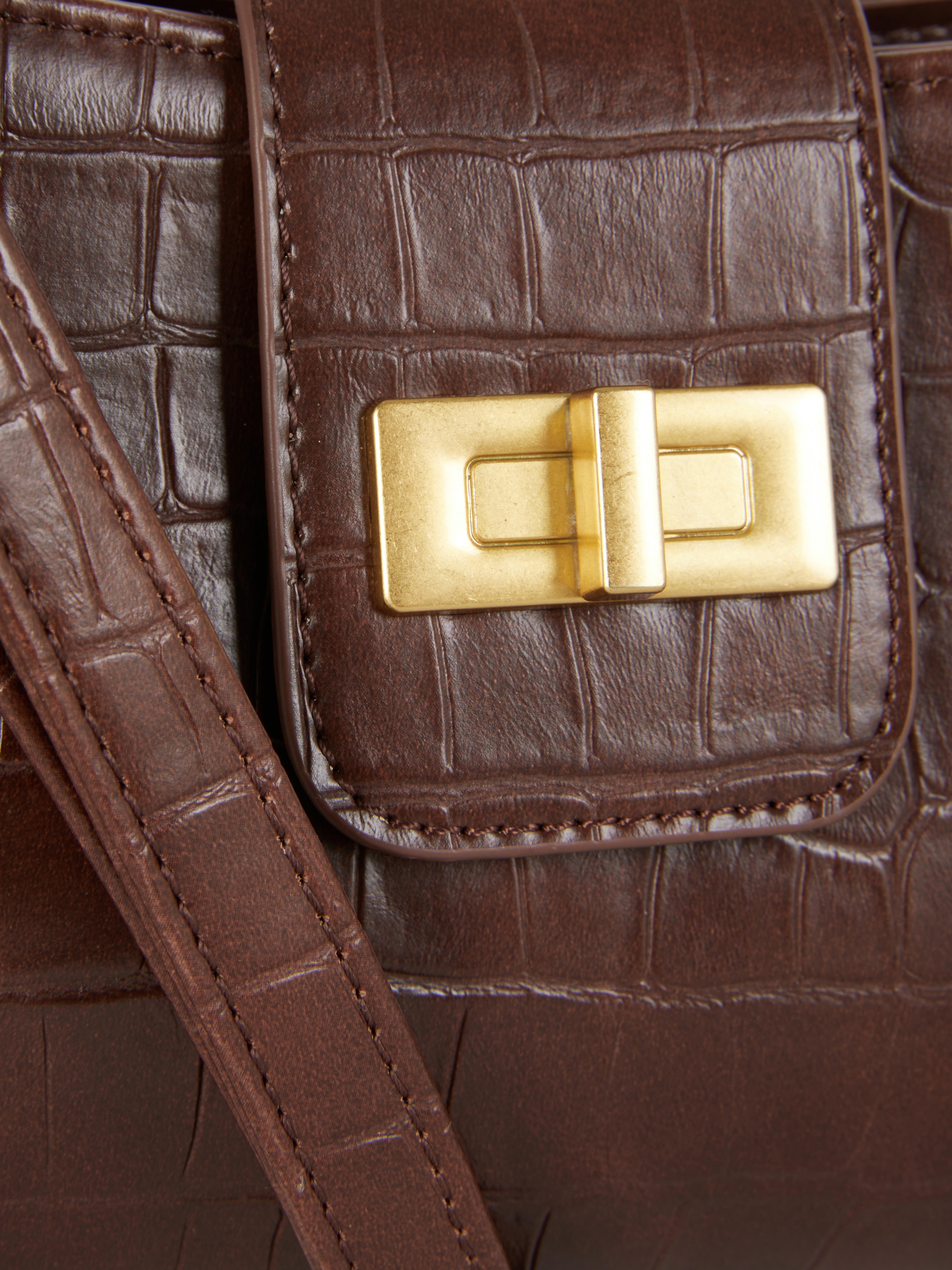 Brown mock croc bag sales