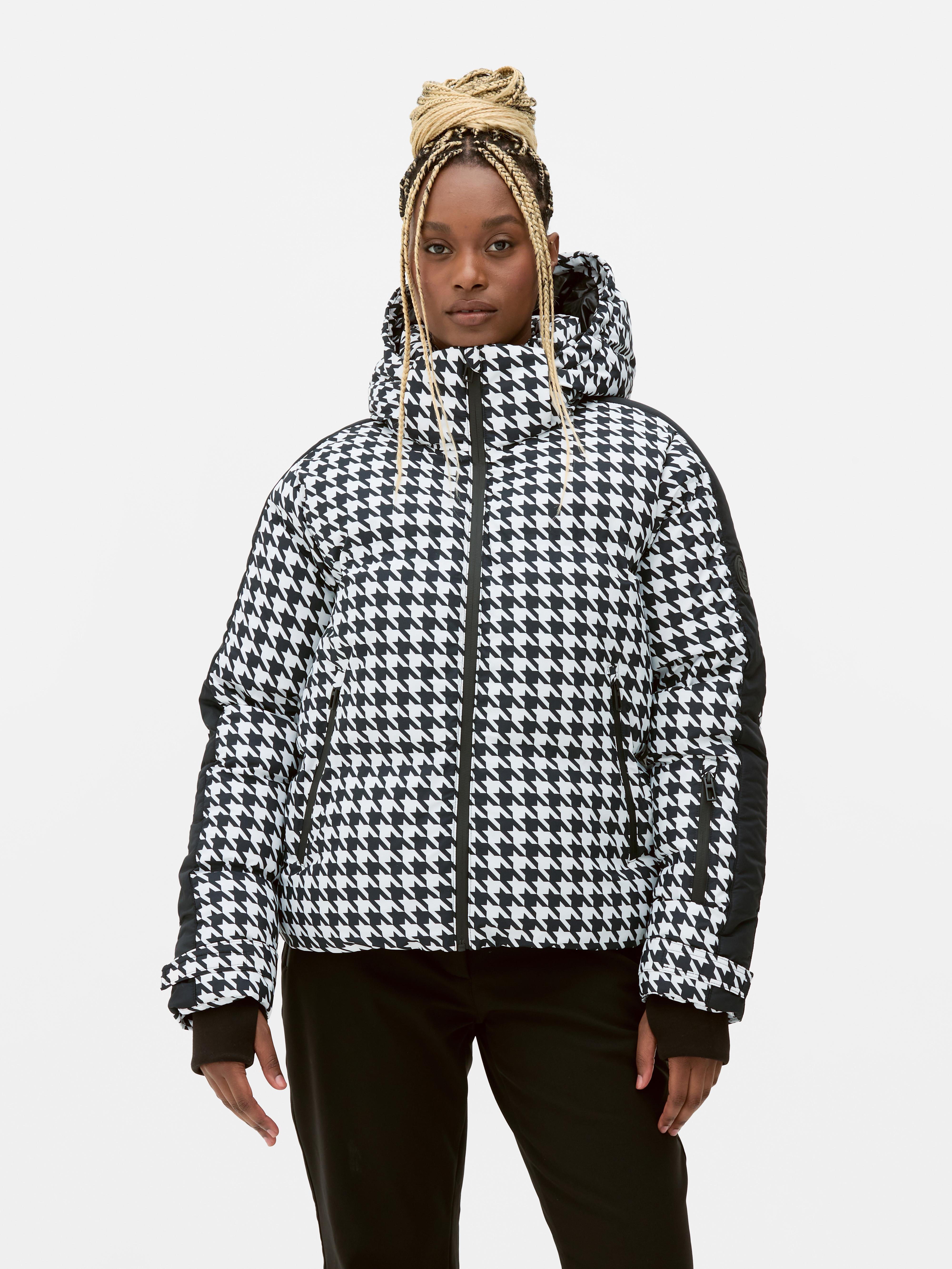 Patterned puffer coat on sale