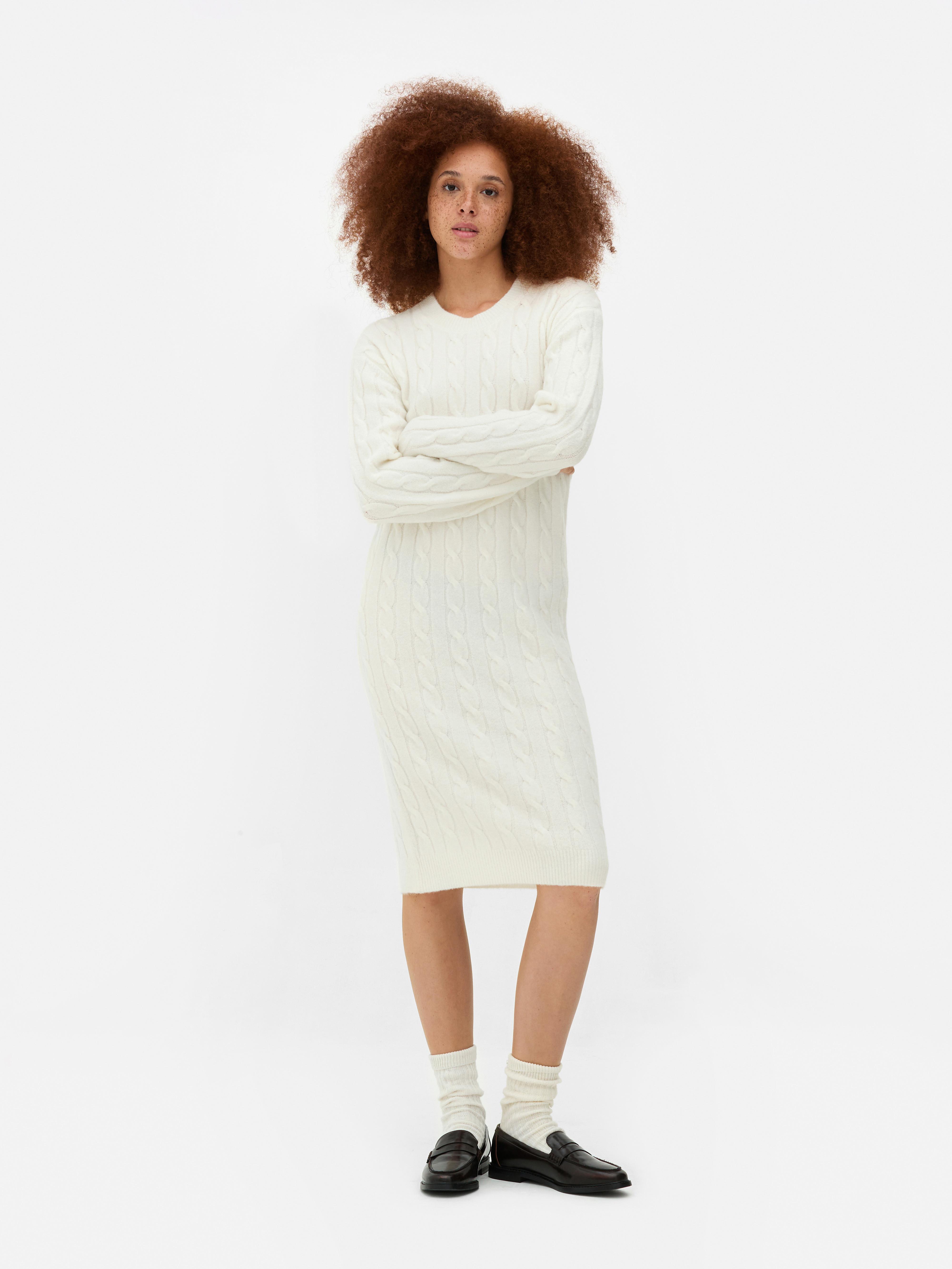 Womens Ivory Cable Knit Jumper Dress Primark