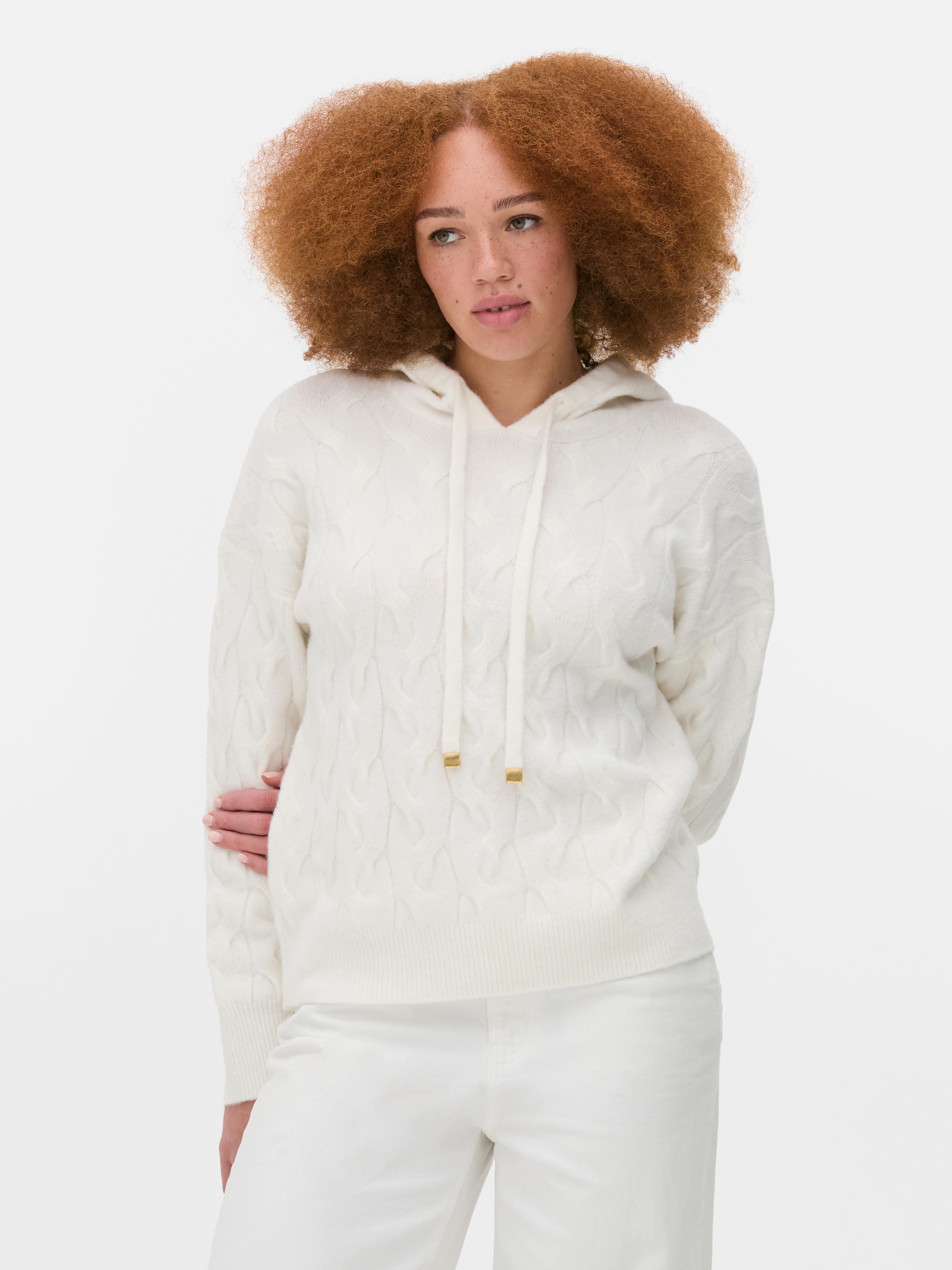 Womens Ivory Cable Knit Hoodie Primark