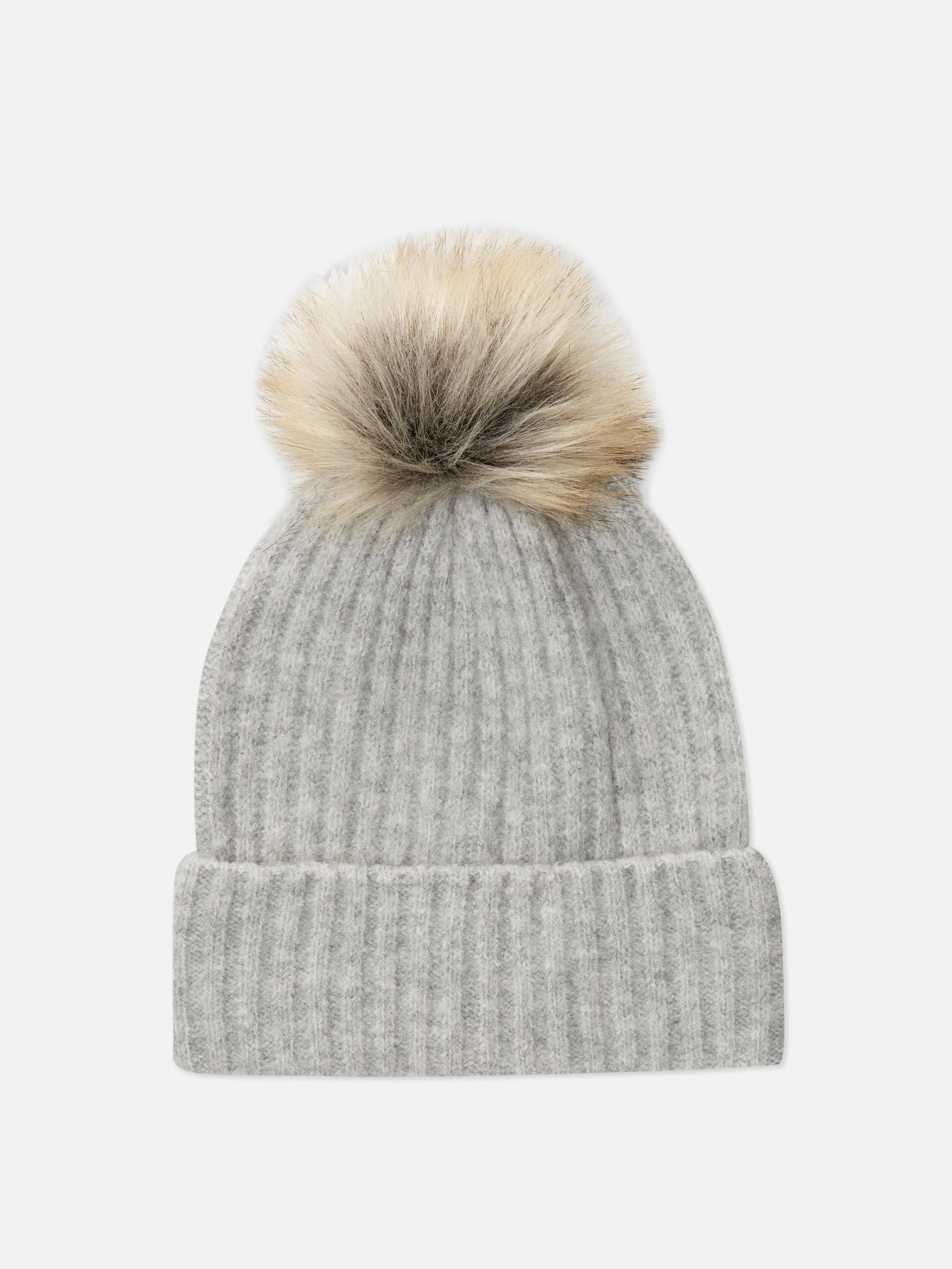 Ribbed Pom Pom Beanie Hat