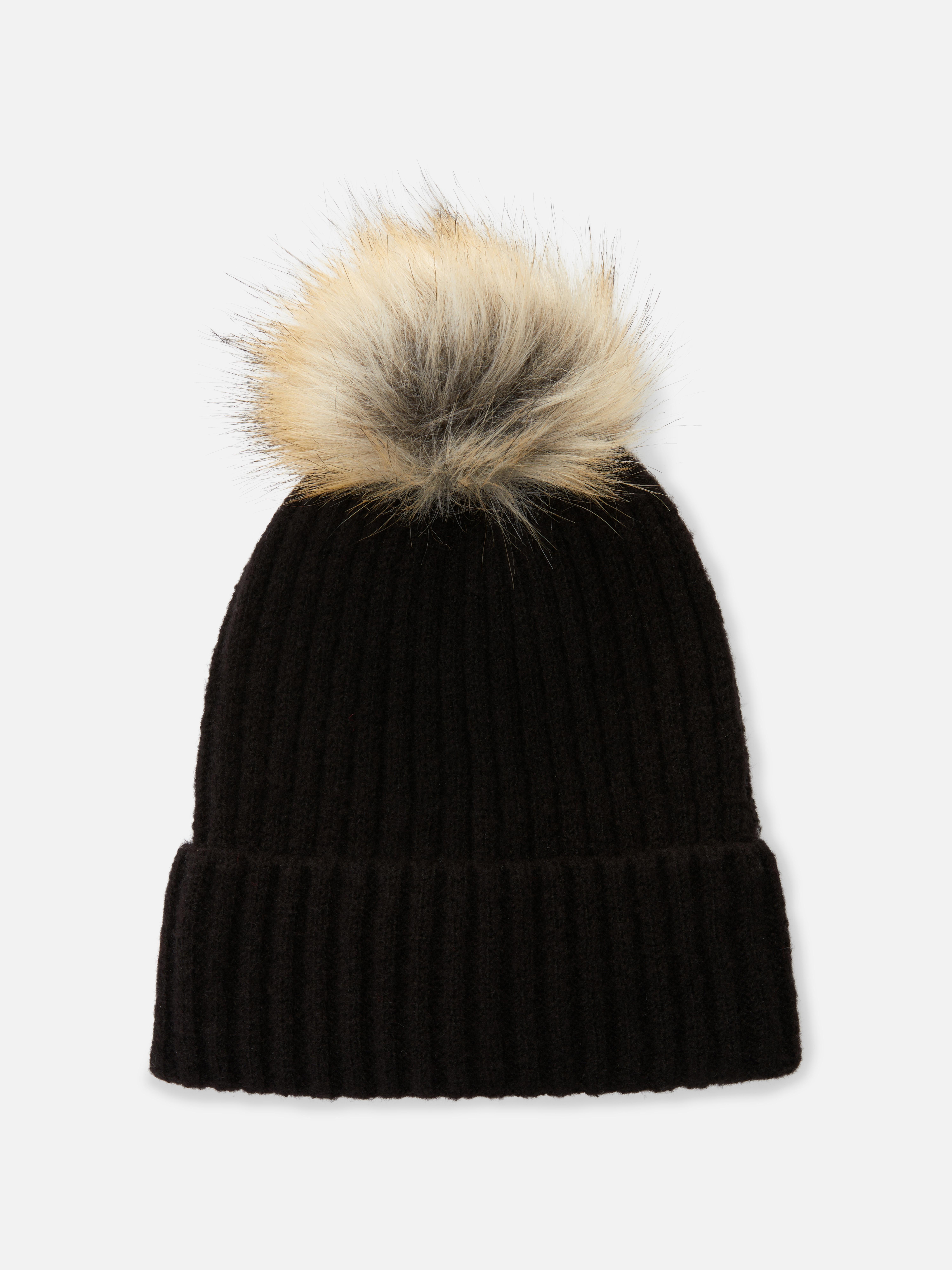 Ribbed Pom Pom Beanie Hat
