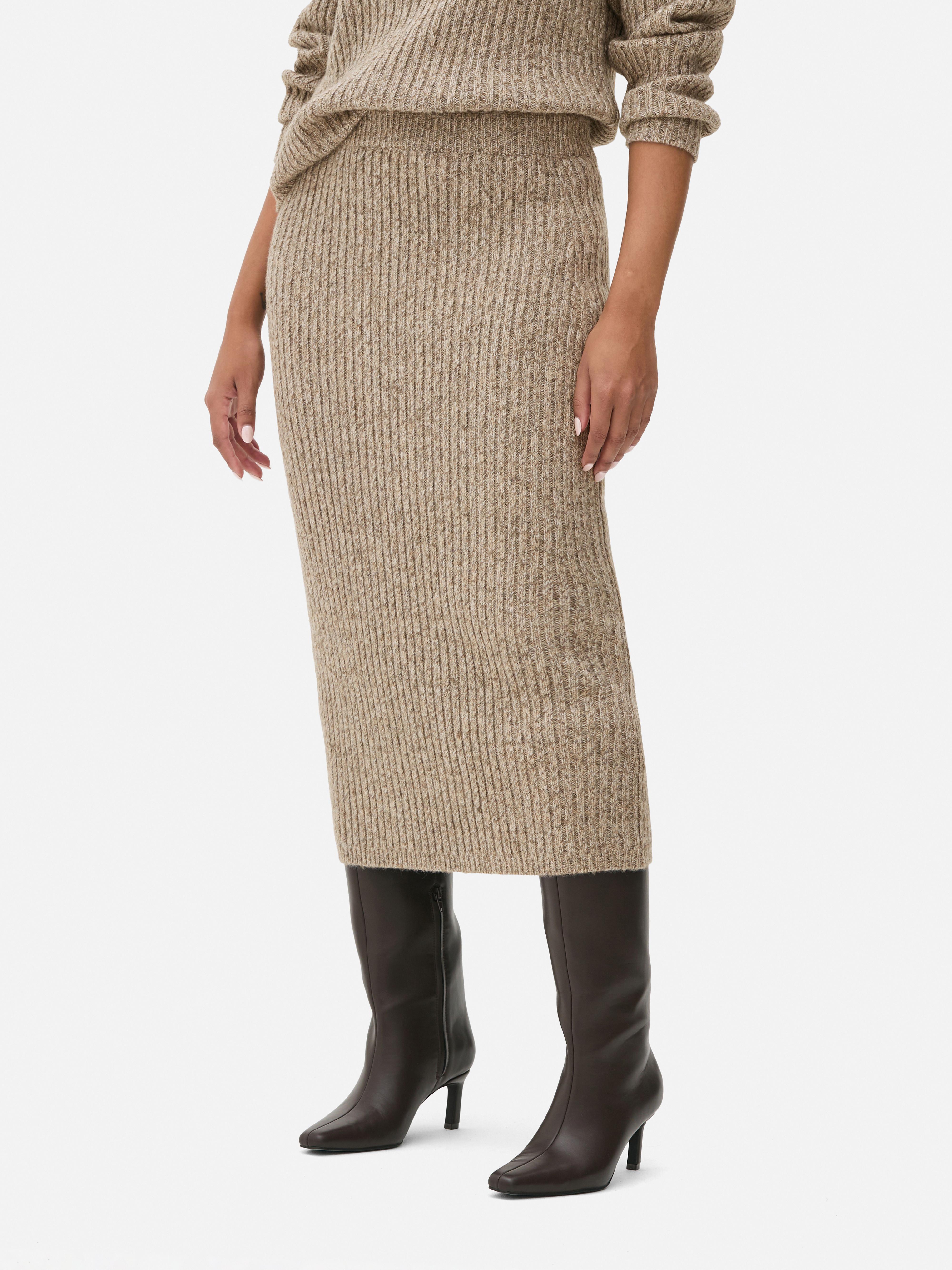 Womens Brown Co ord Rib Knit Fitted Midi Skirt Primark