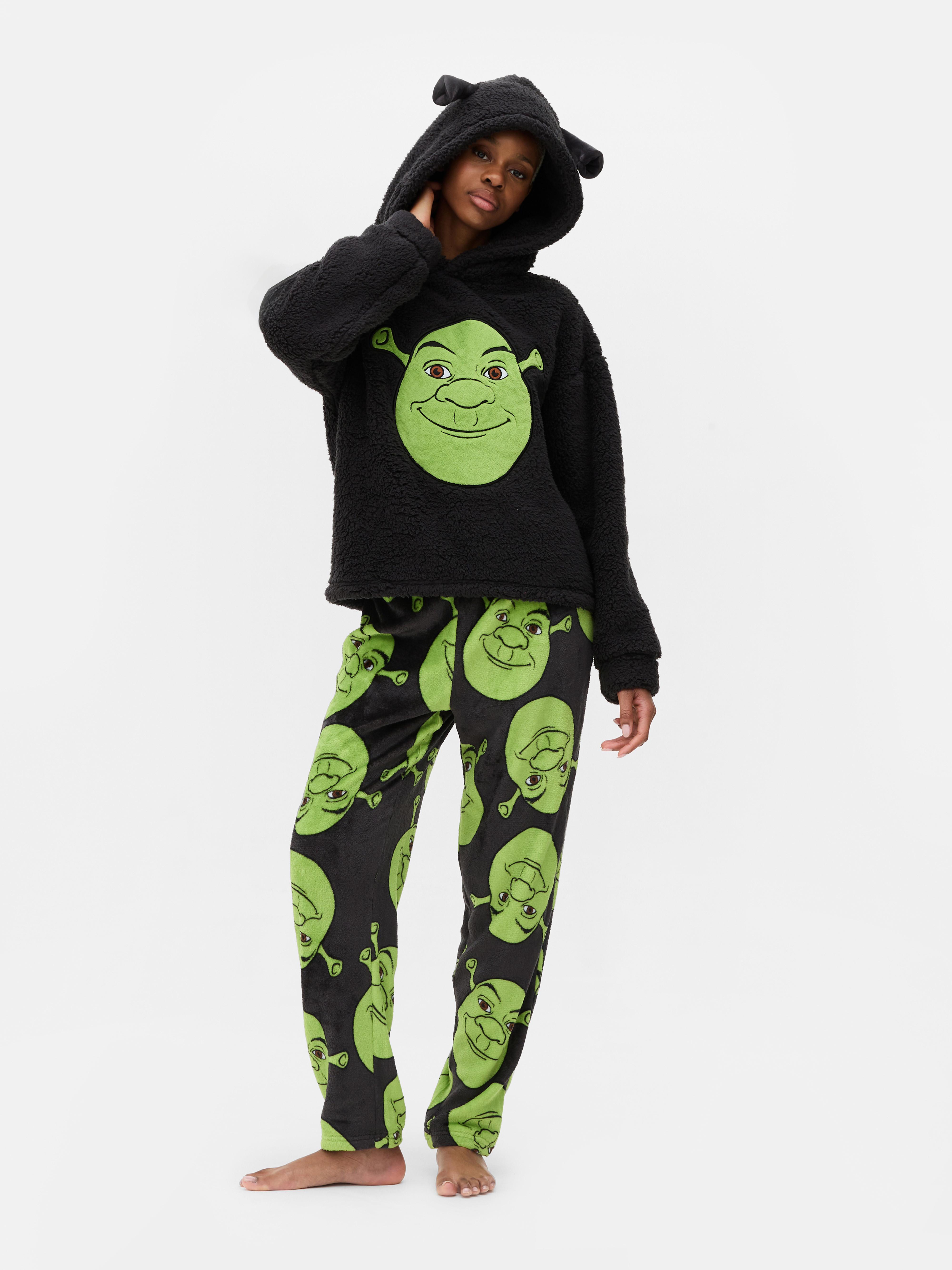 Womens Charcoal Shrek Character Co ord Fleece Pyjama Hoodie Primark