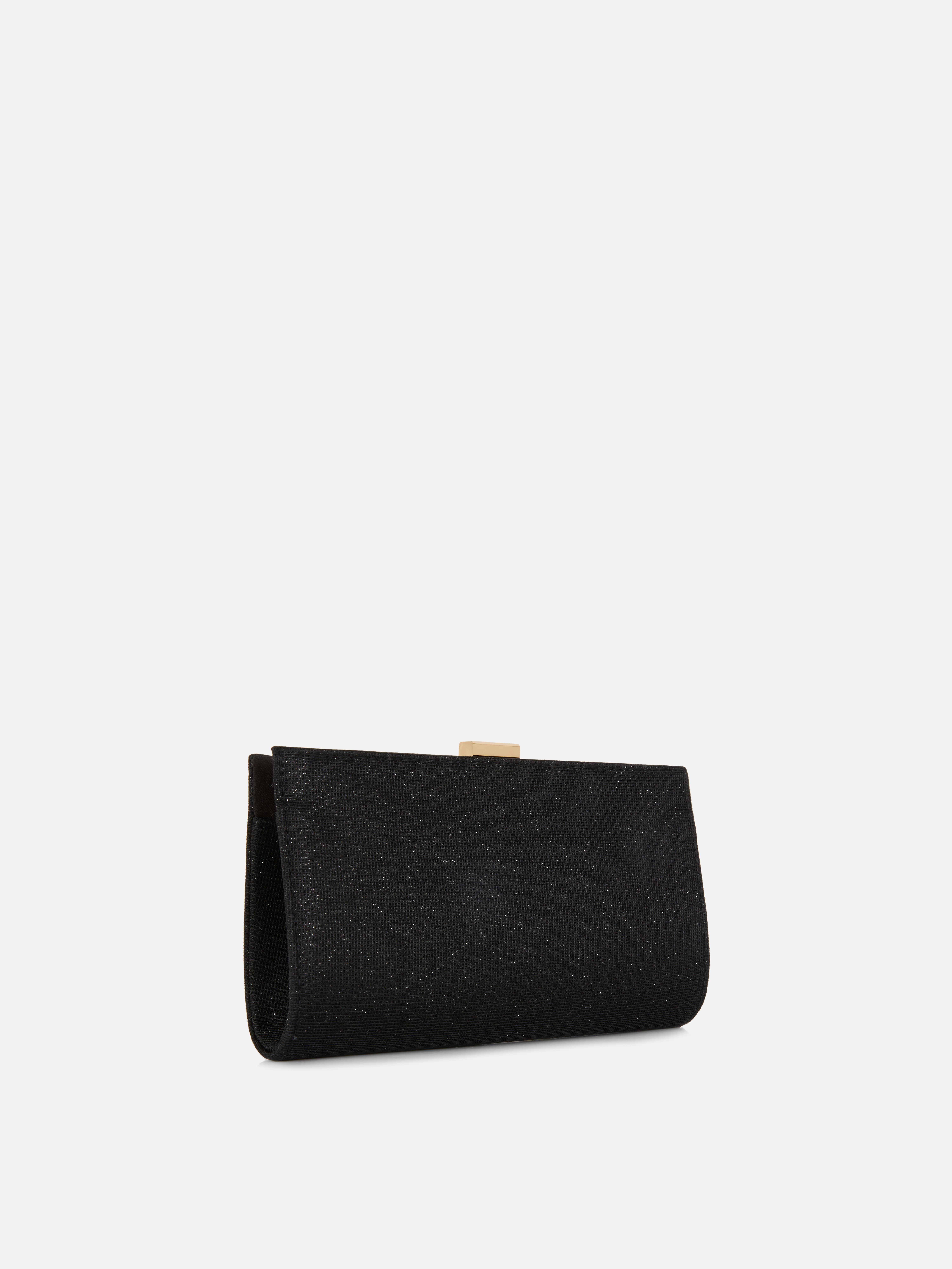 Womens Black Glitter Clutch Bag Primark