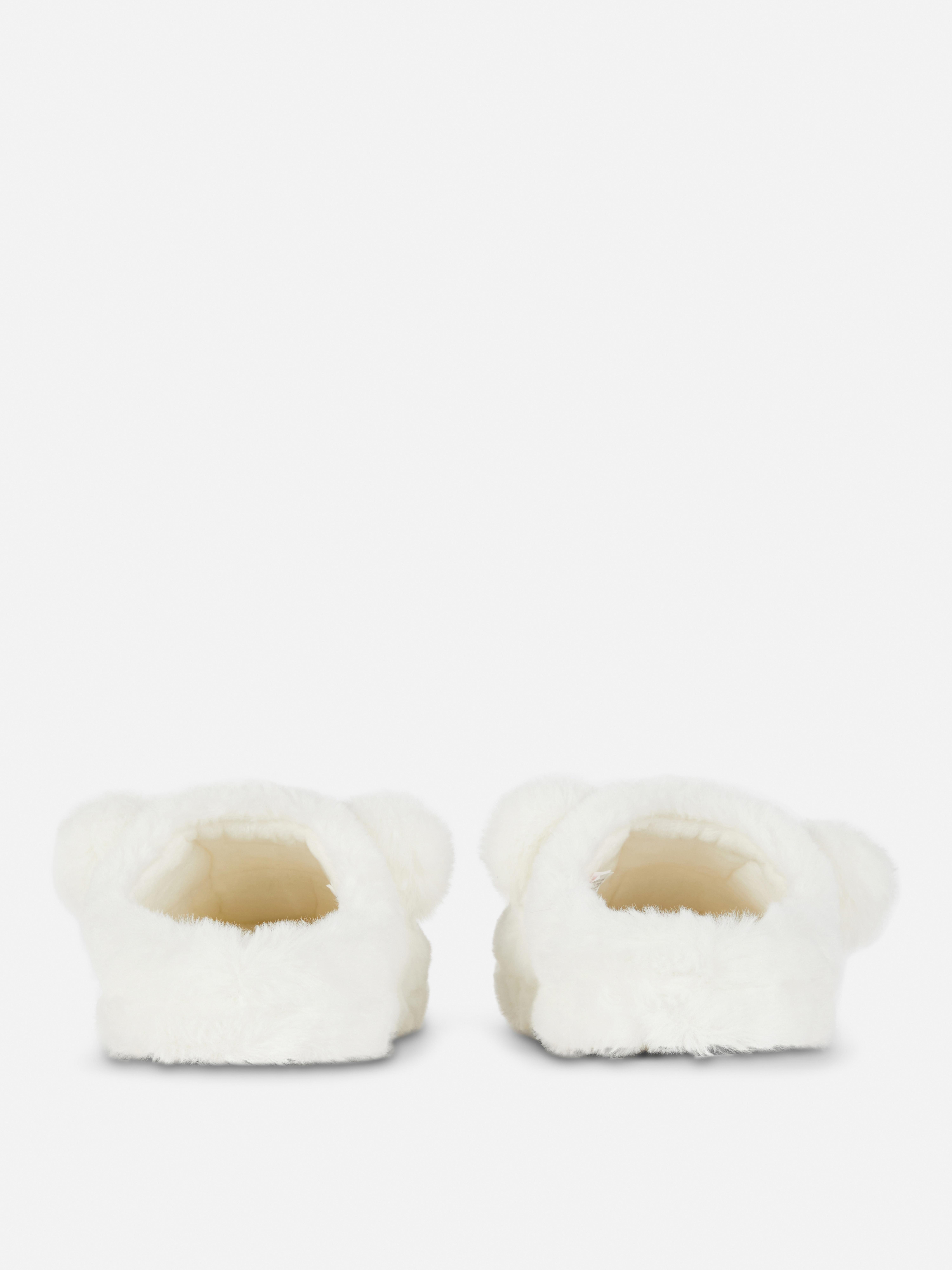 Women's White Fluffy Polar Bear Mule Slippers Penneys