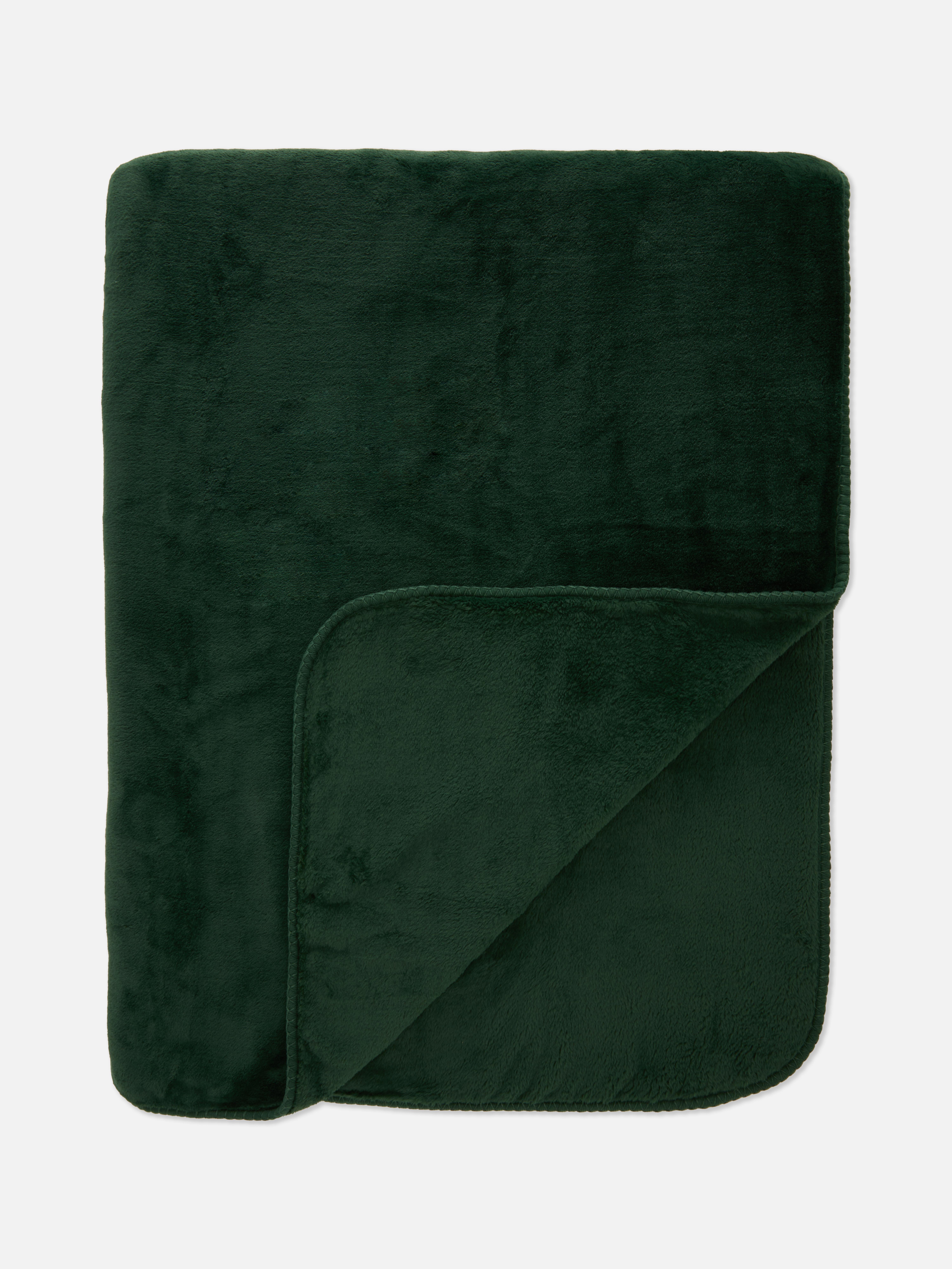 Blanket Stitch Trim Throw Green