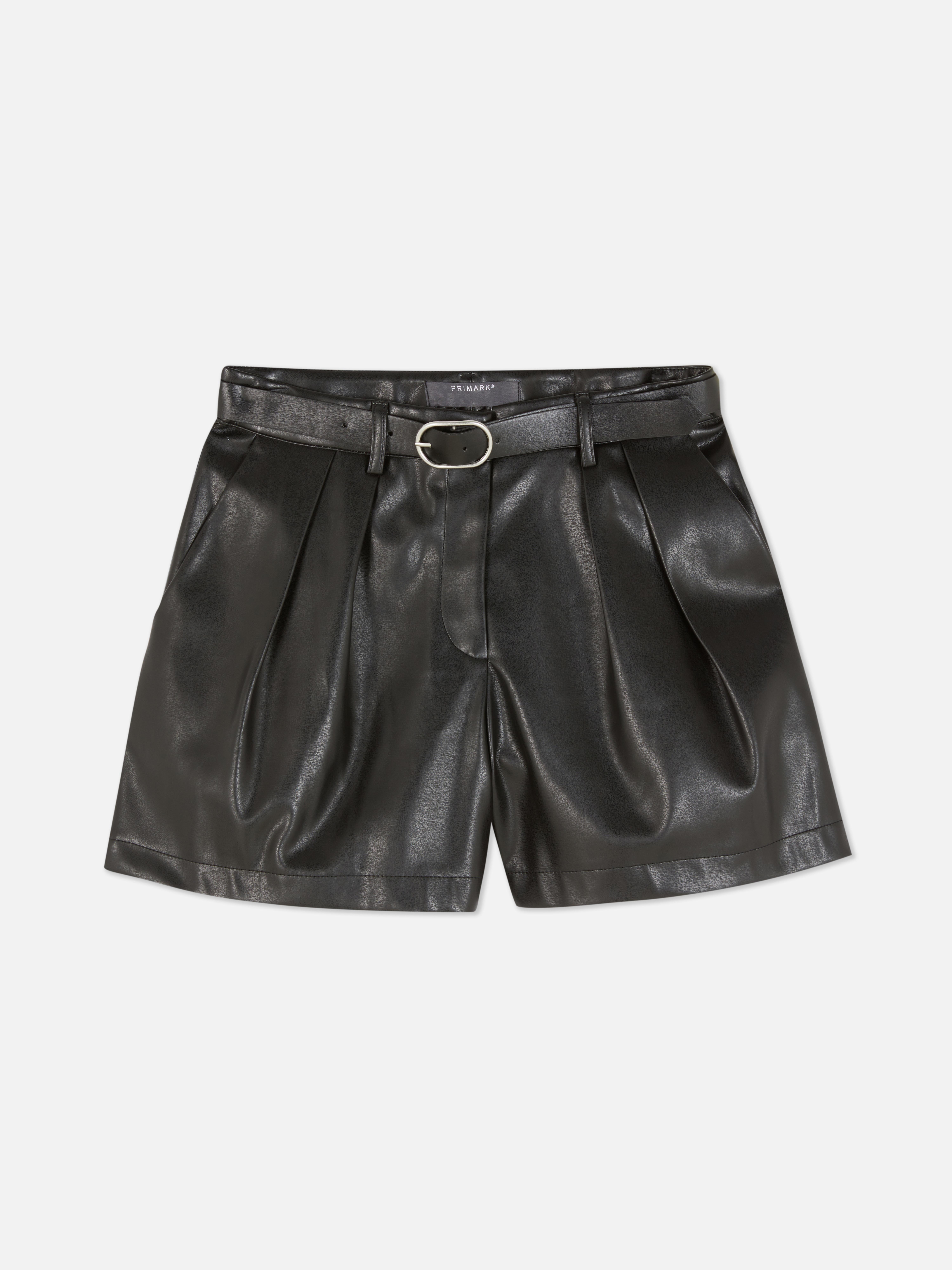 Womens Black Faux Leather Belted Shorts Primark