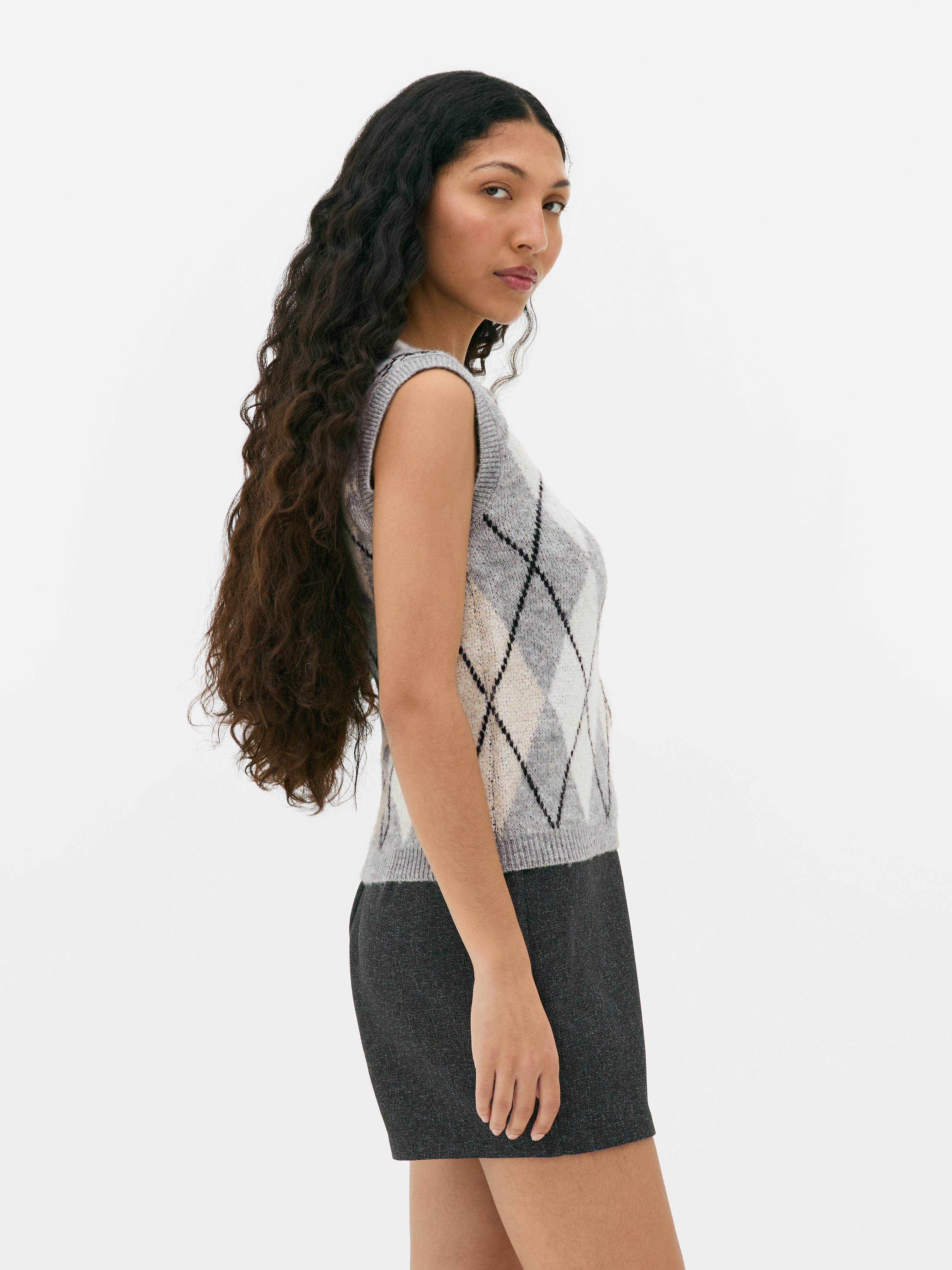 Women's Grey Argyle Knitted Vest Penneys