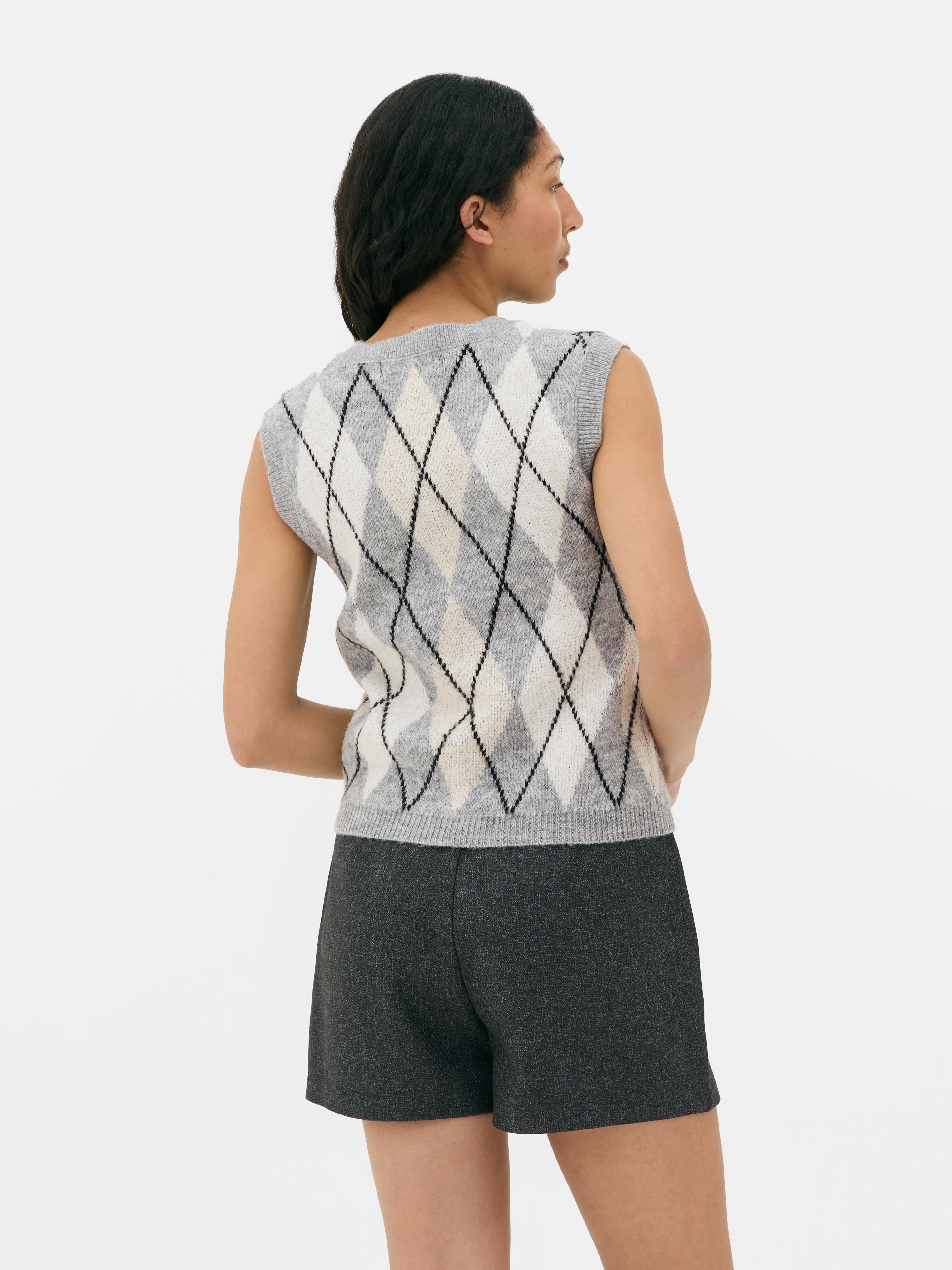 Women's Grey Argyle Knitted Vest Penneys