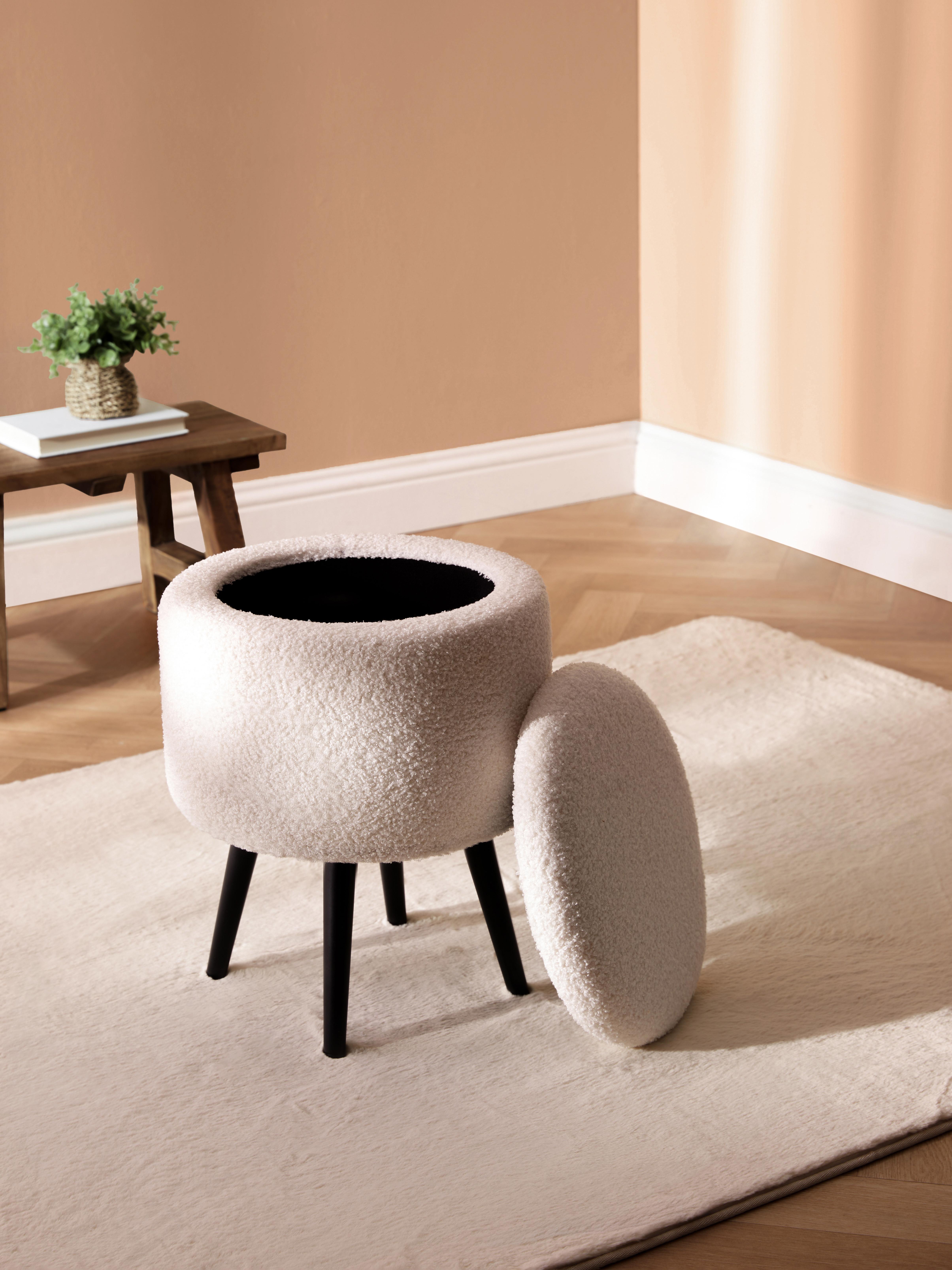 Light Cream Boucle Storage Stool Primark