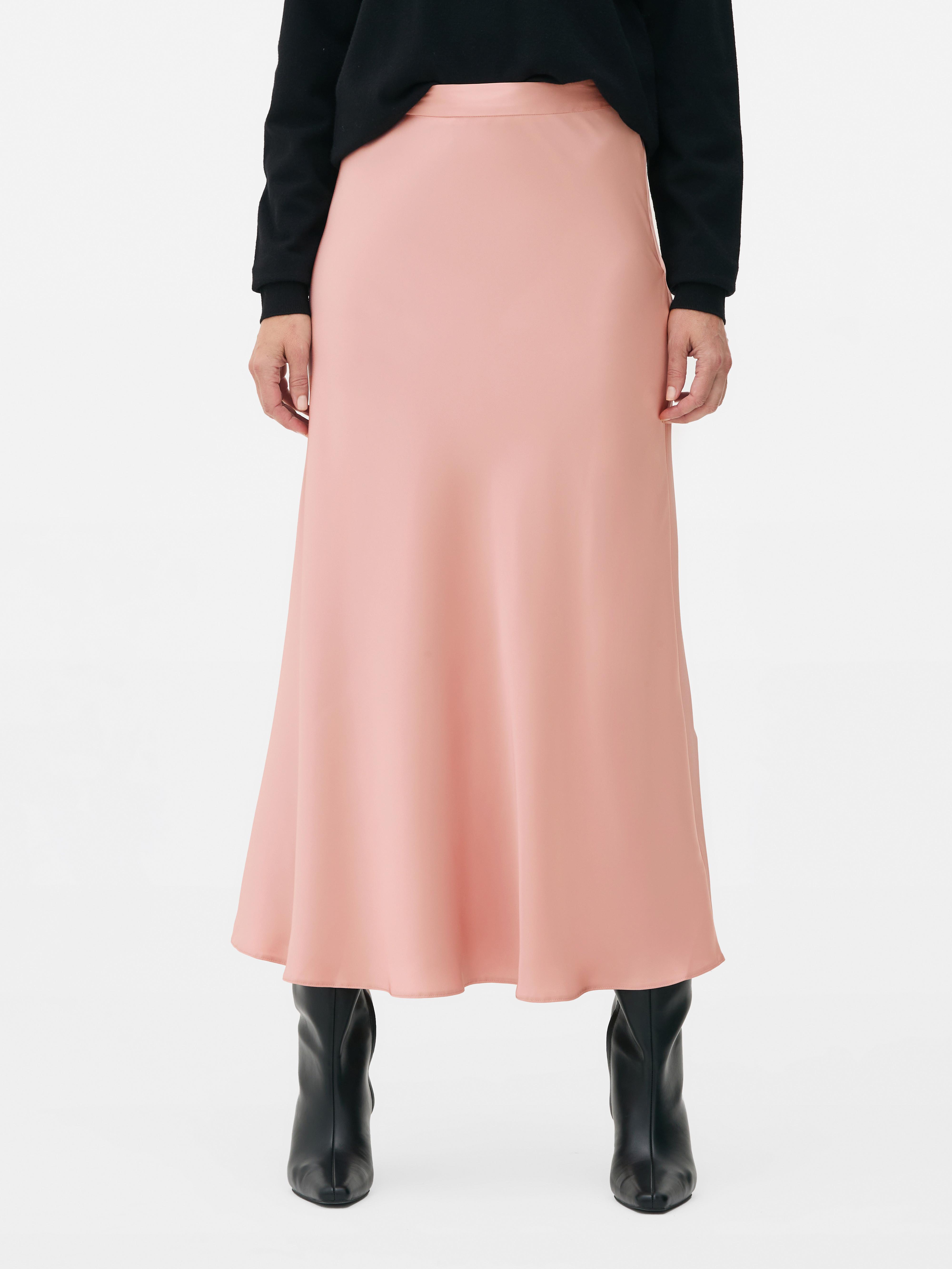 Womens Blush Satin Midi Skirt Primark