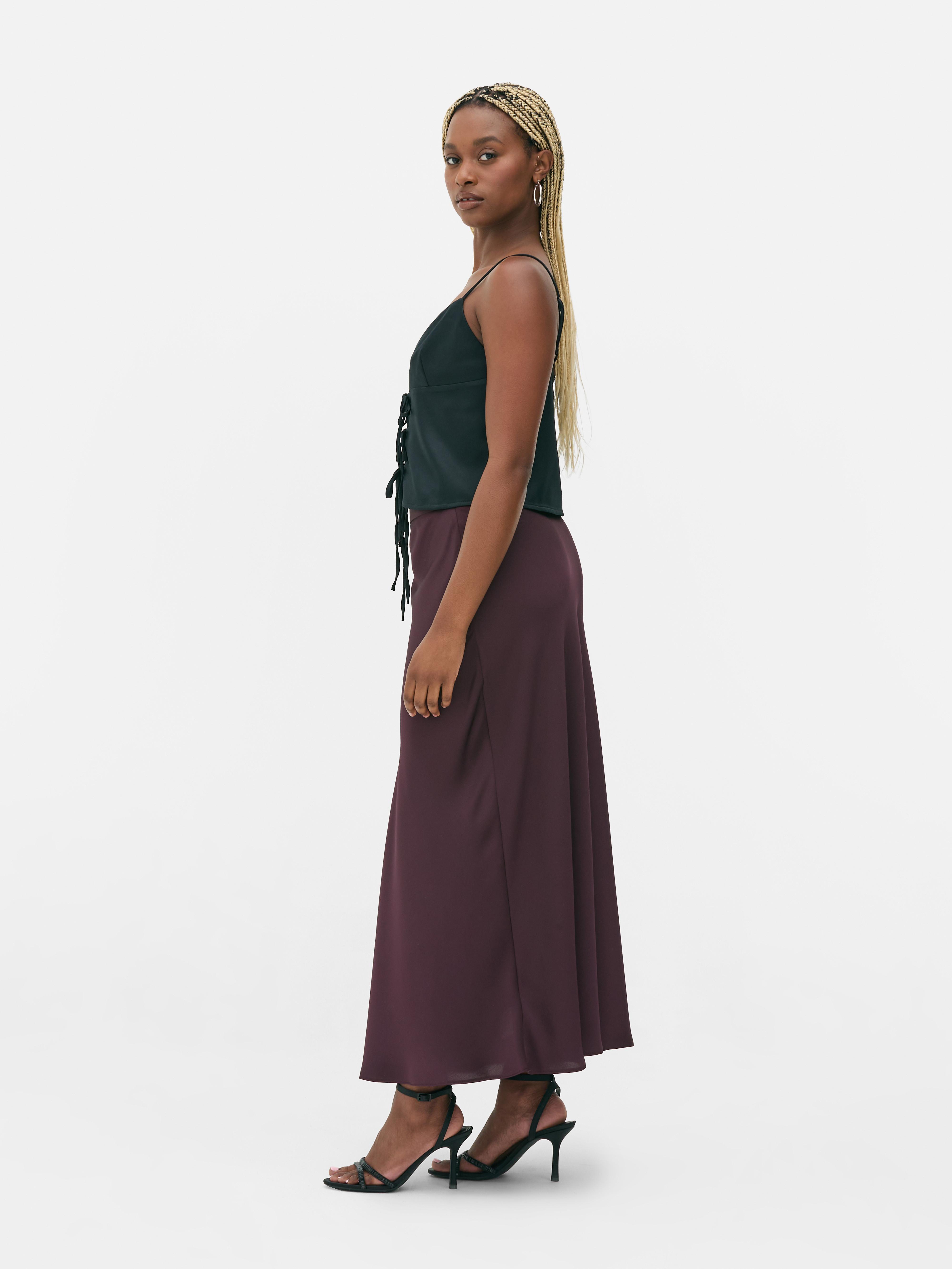 Women s Plum Satin Midi Skirt Primark