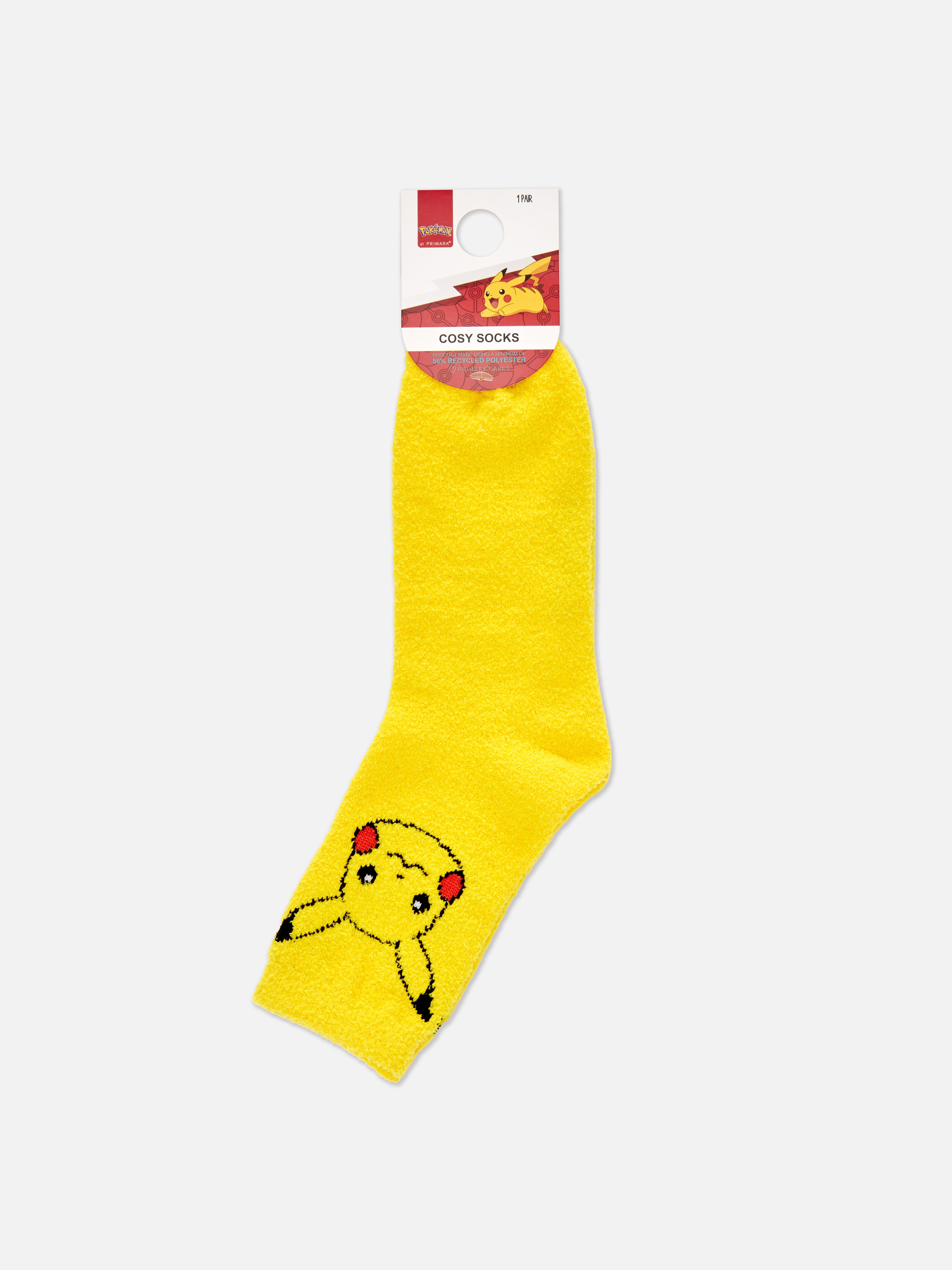 Womens Yellow Pokemon Pikachu Slipper Socks Primark