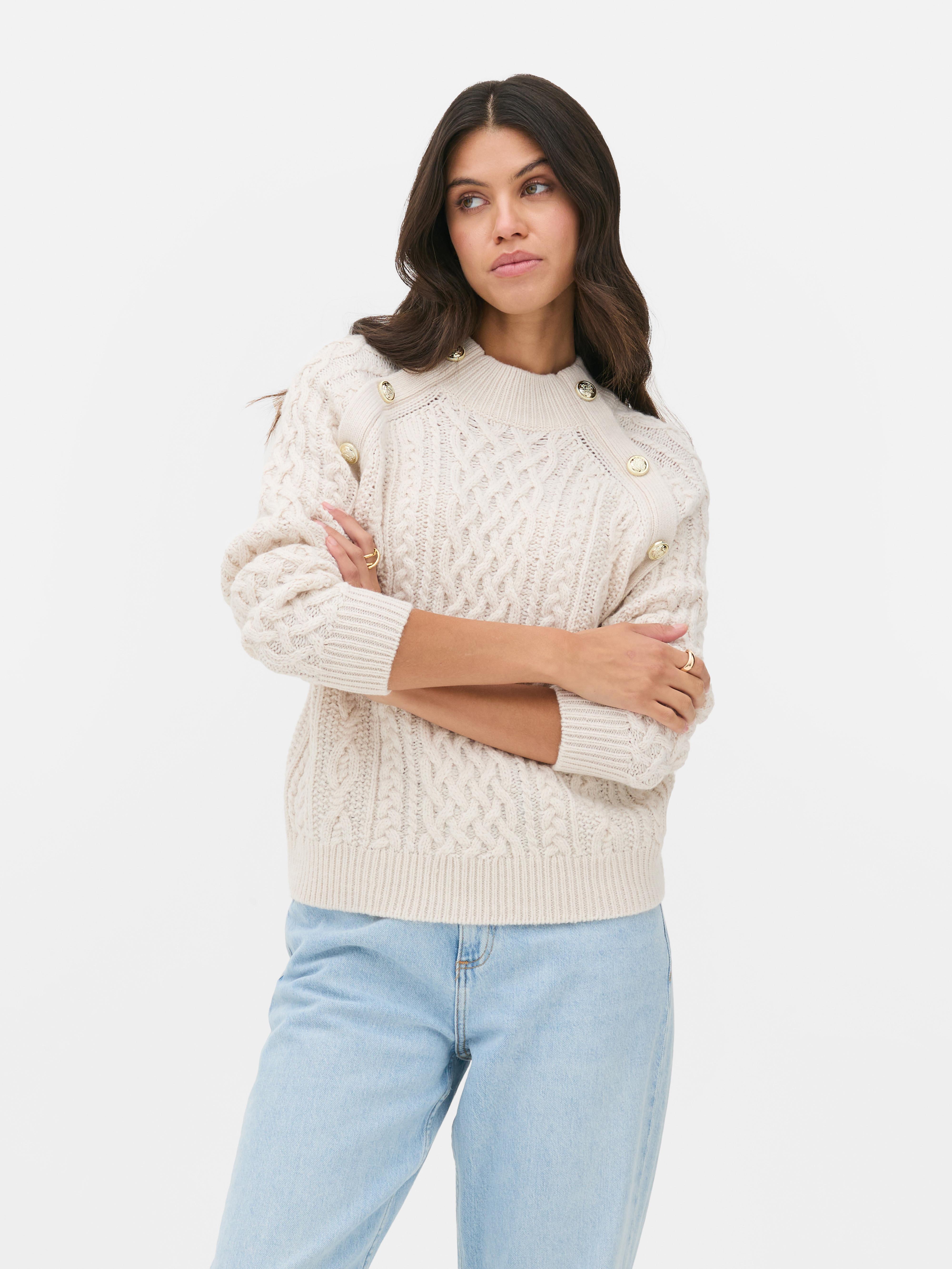 Womens Ivory Paula Echevarria Buttoned Cable Knit Jumper Primark