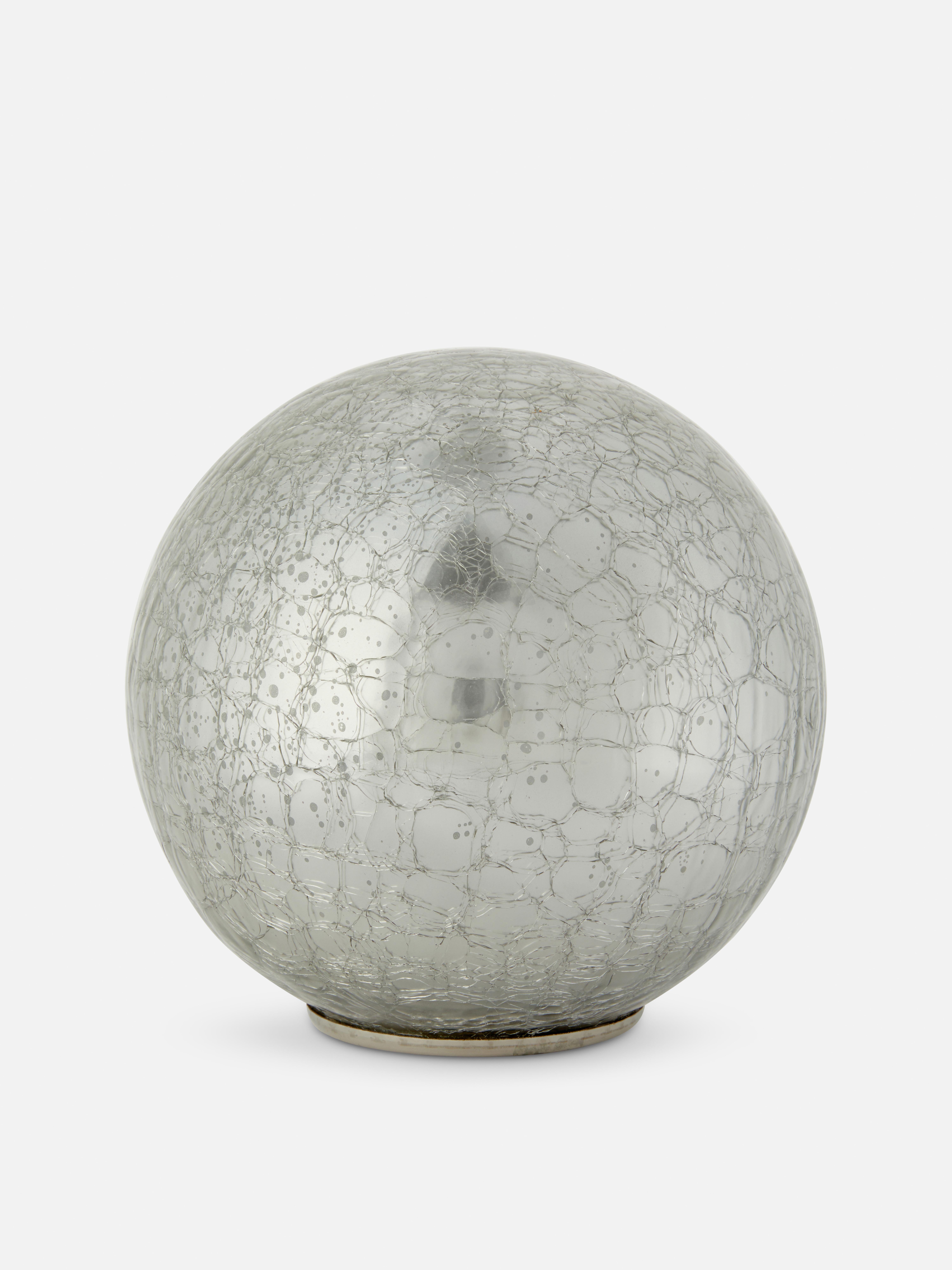Crackle Glass Mirrored Globe LED Ornament