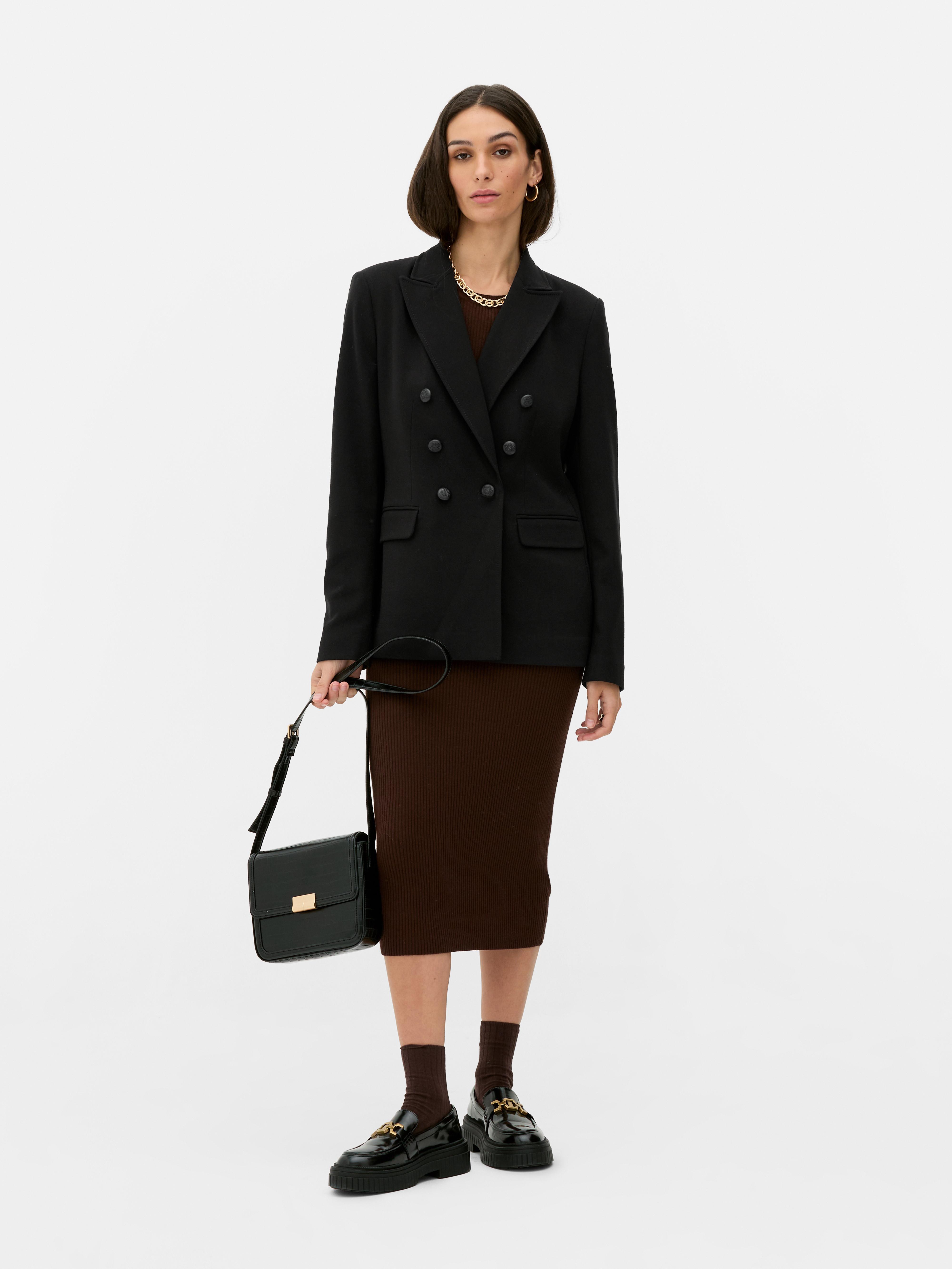 Women's Black Crepe Double-Breasted Blazer | Primark