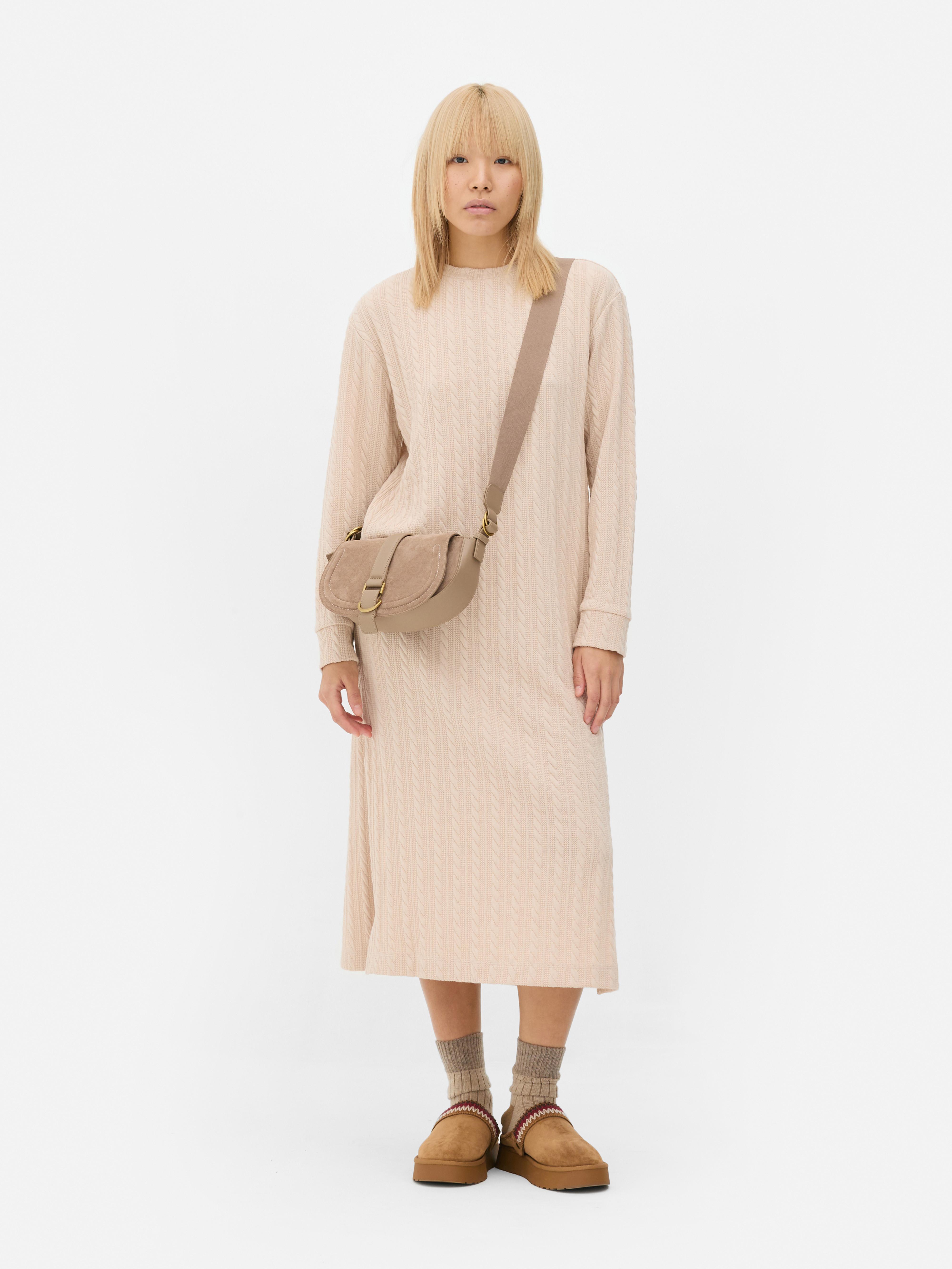 Womens Natural Cable Knit Midi Dress Primark