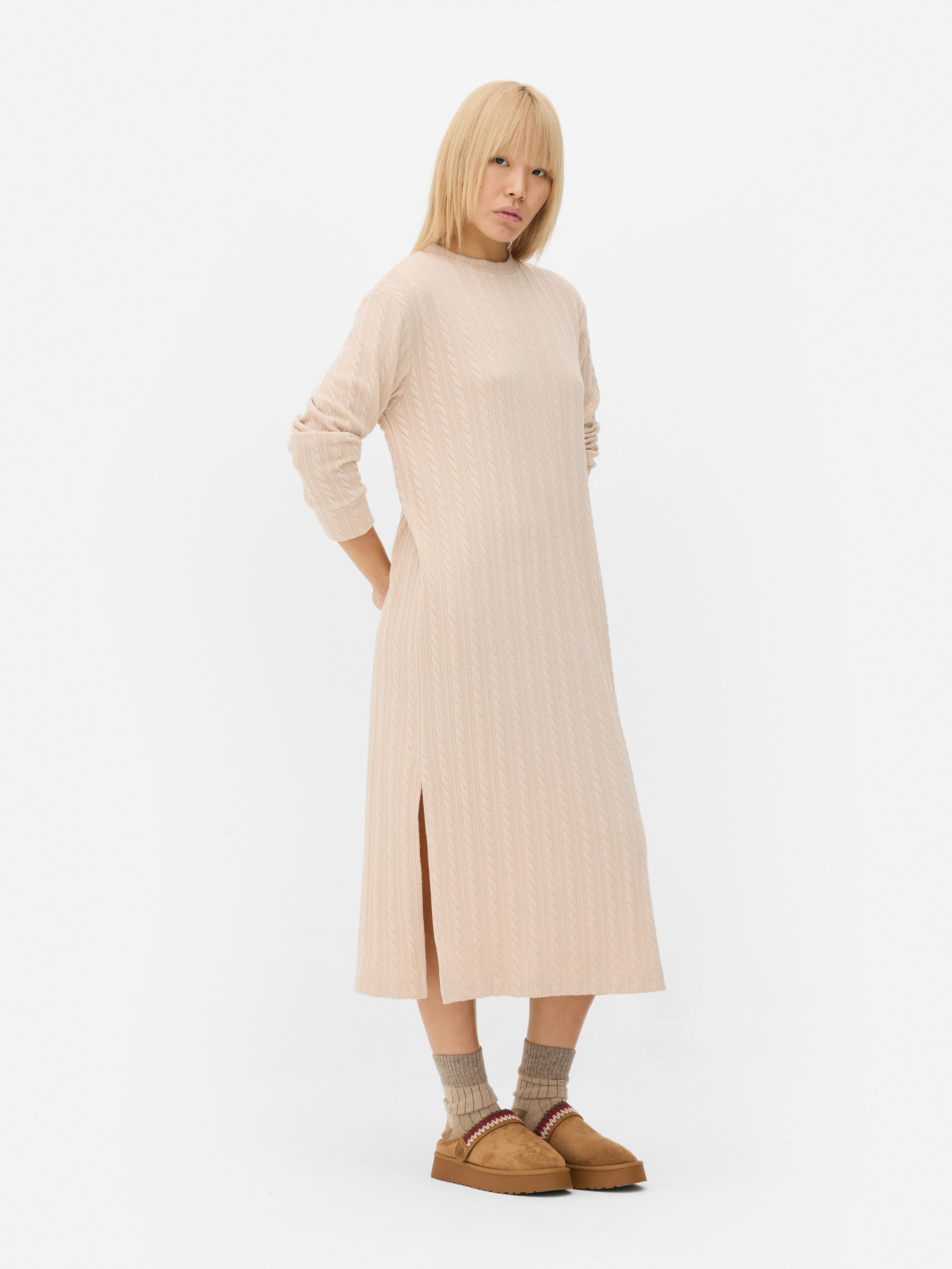 Womens Natural Cable Knit Midi Dress Primark