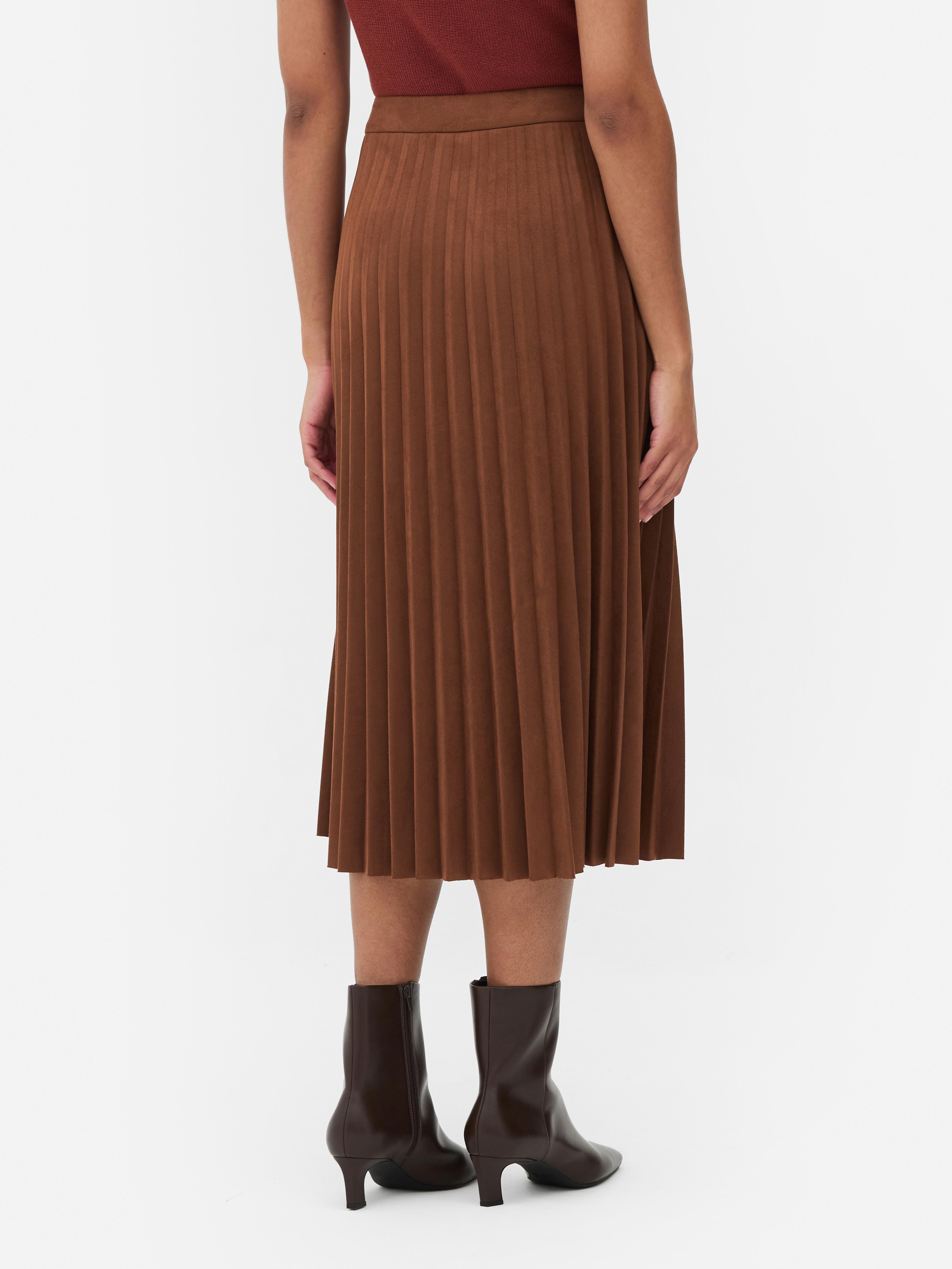 Women s Tan Faux Suede Pleated Midi Skirt Penneys