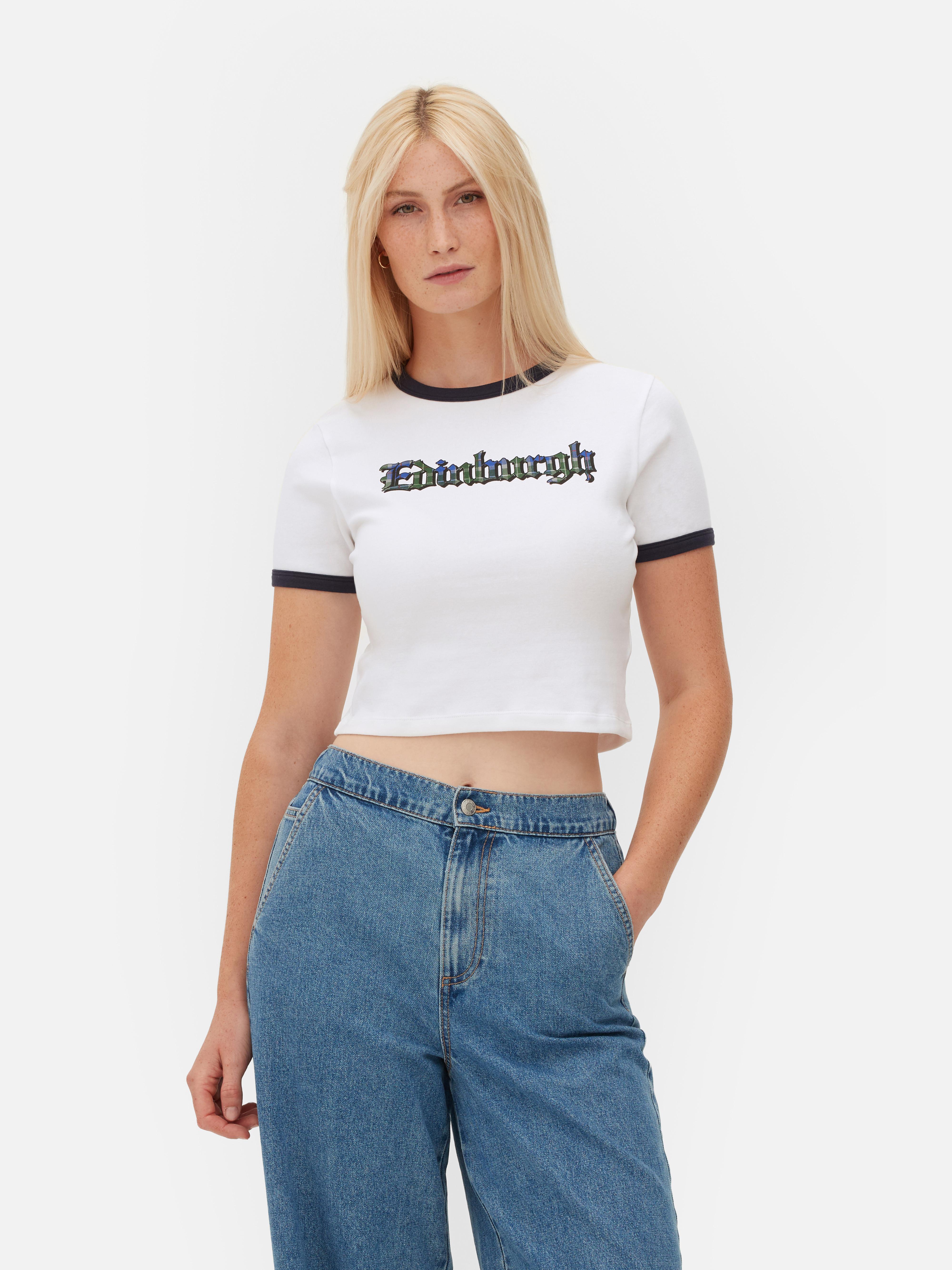 Womens White Edinburgh Cropped Ringer T-Shirt | Primark