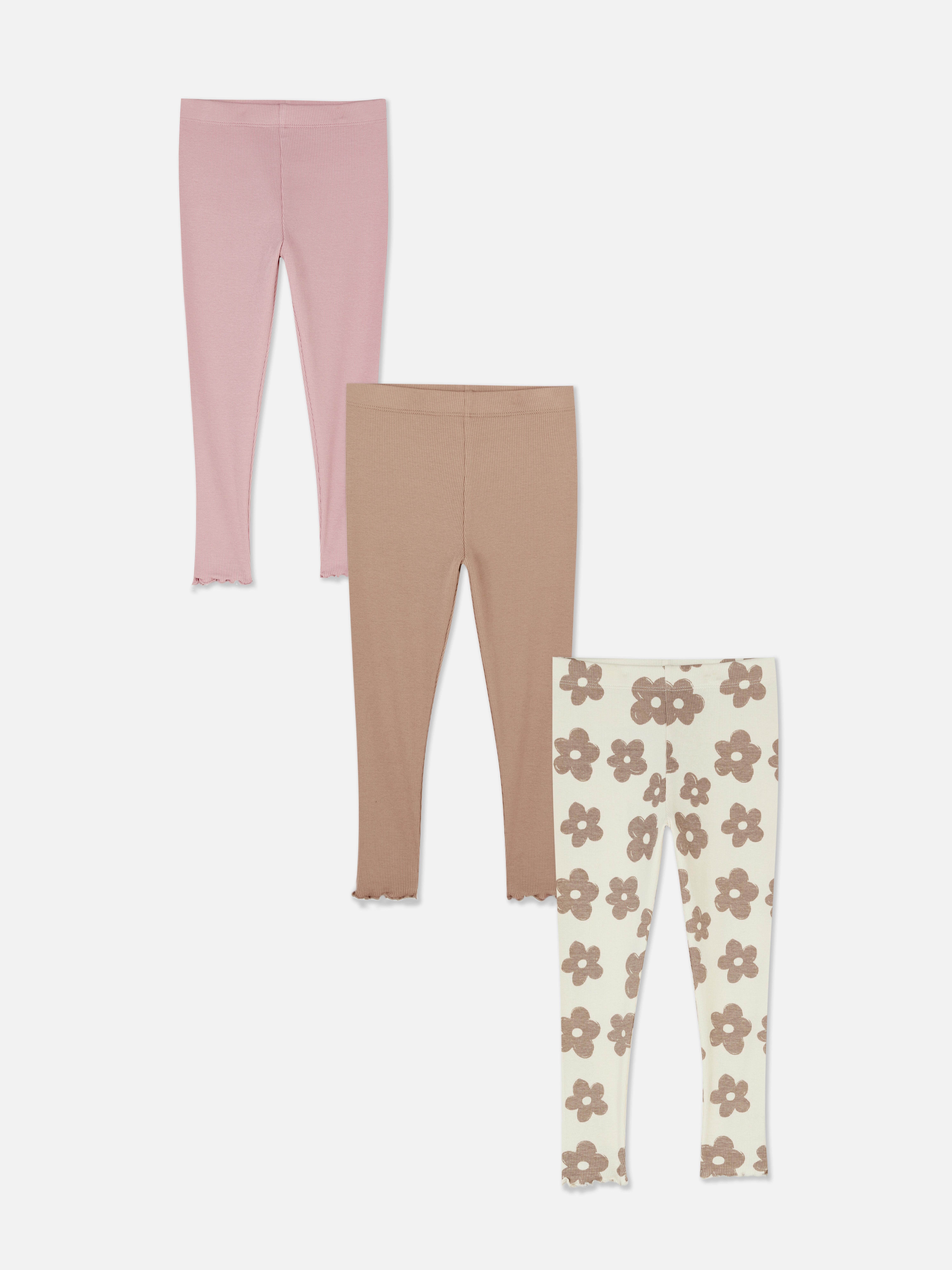 Geribde legging met geschulpte zoom, set van 3