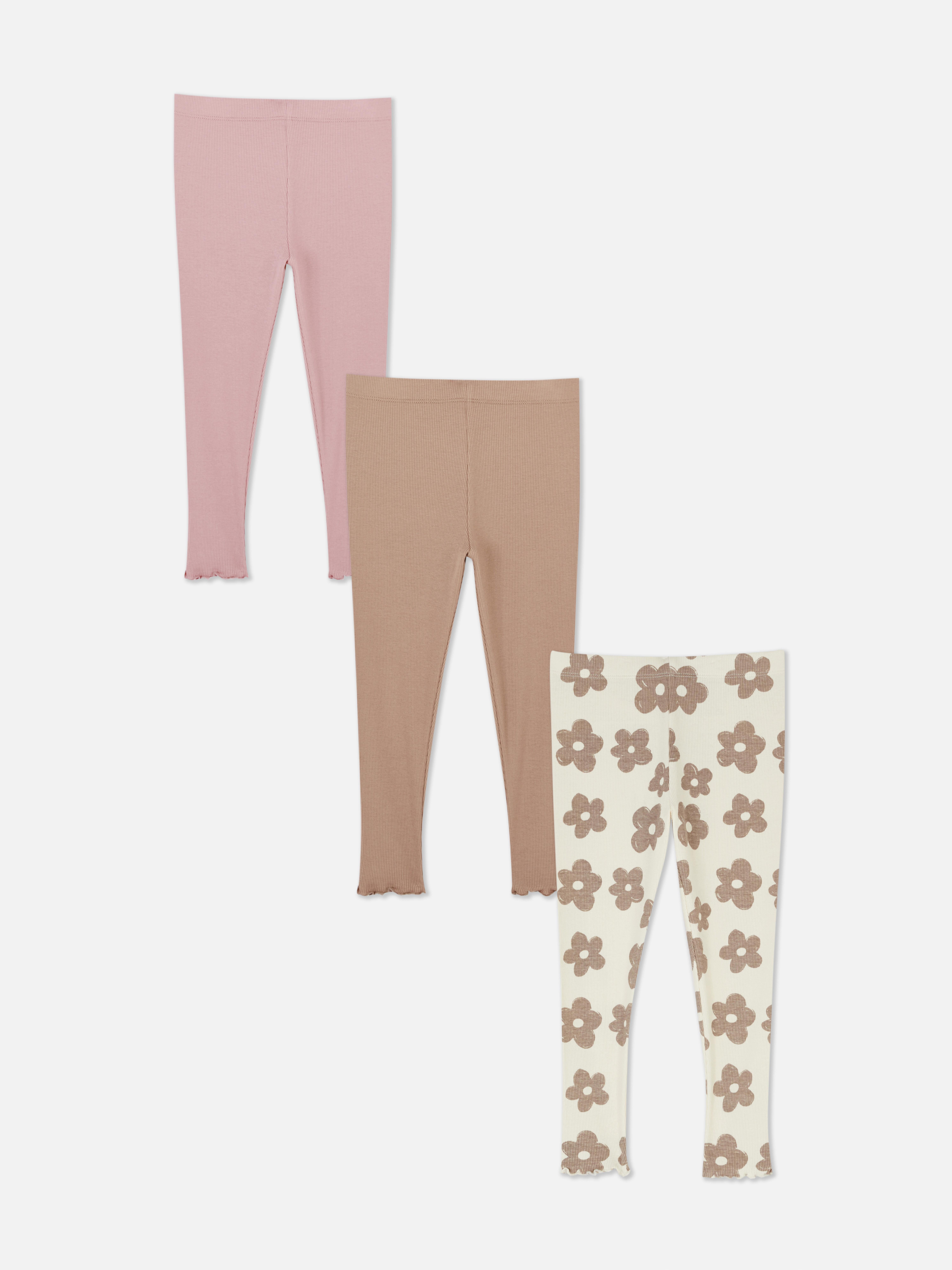 Geribde legging met geschulpte zoom, set van 3
