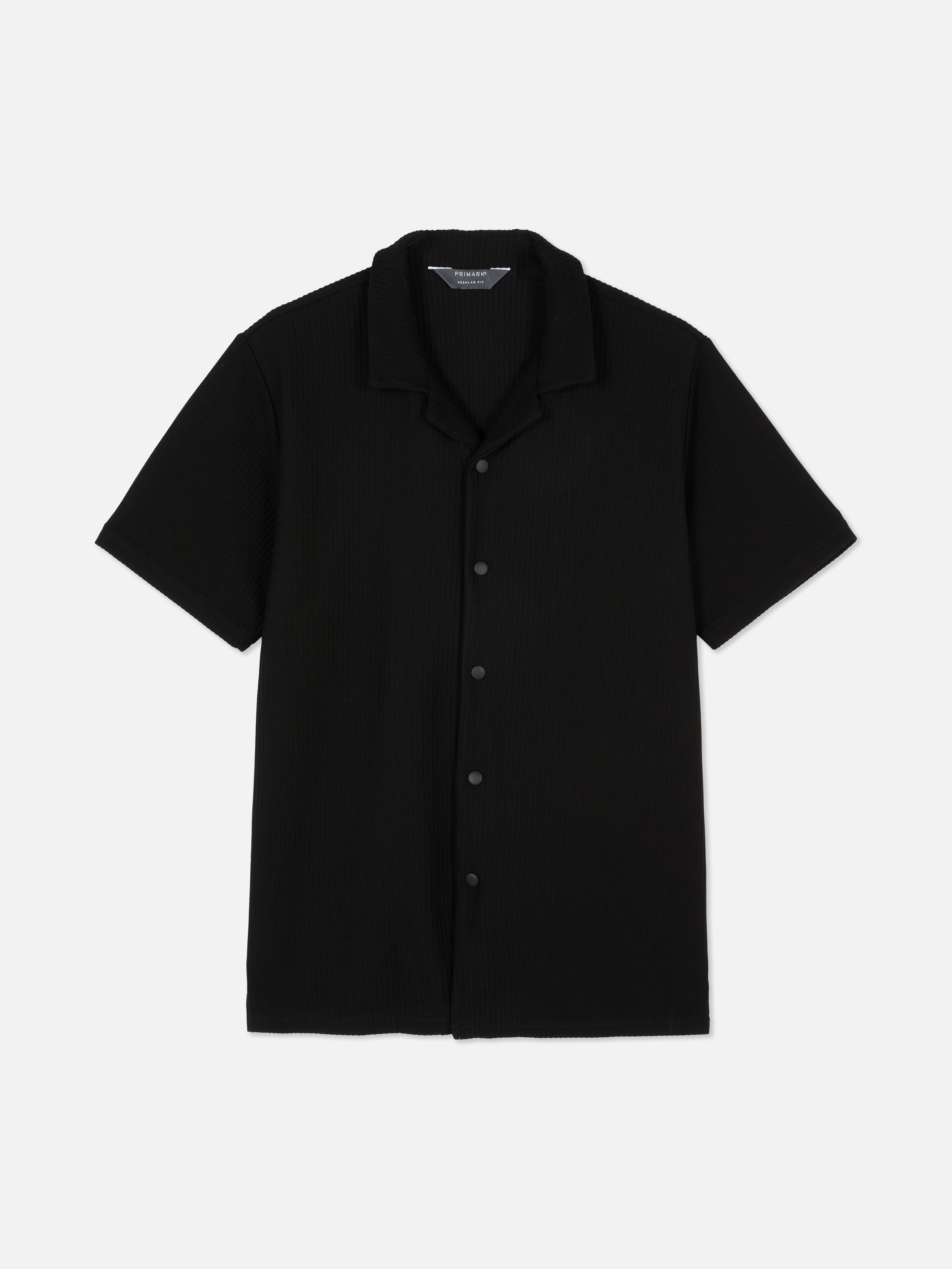 Mens Black Ribbed Short Sleeve Shirt Primark