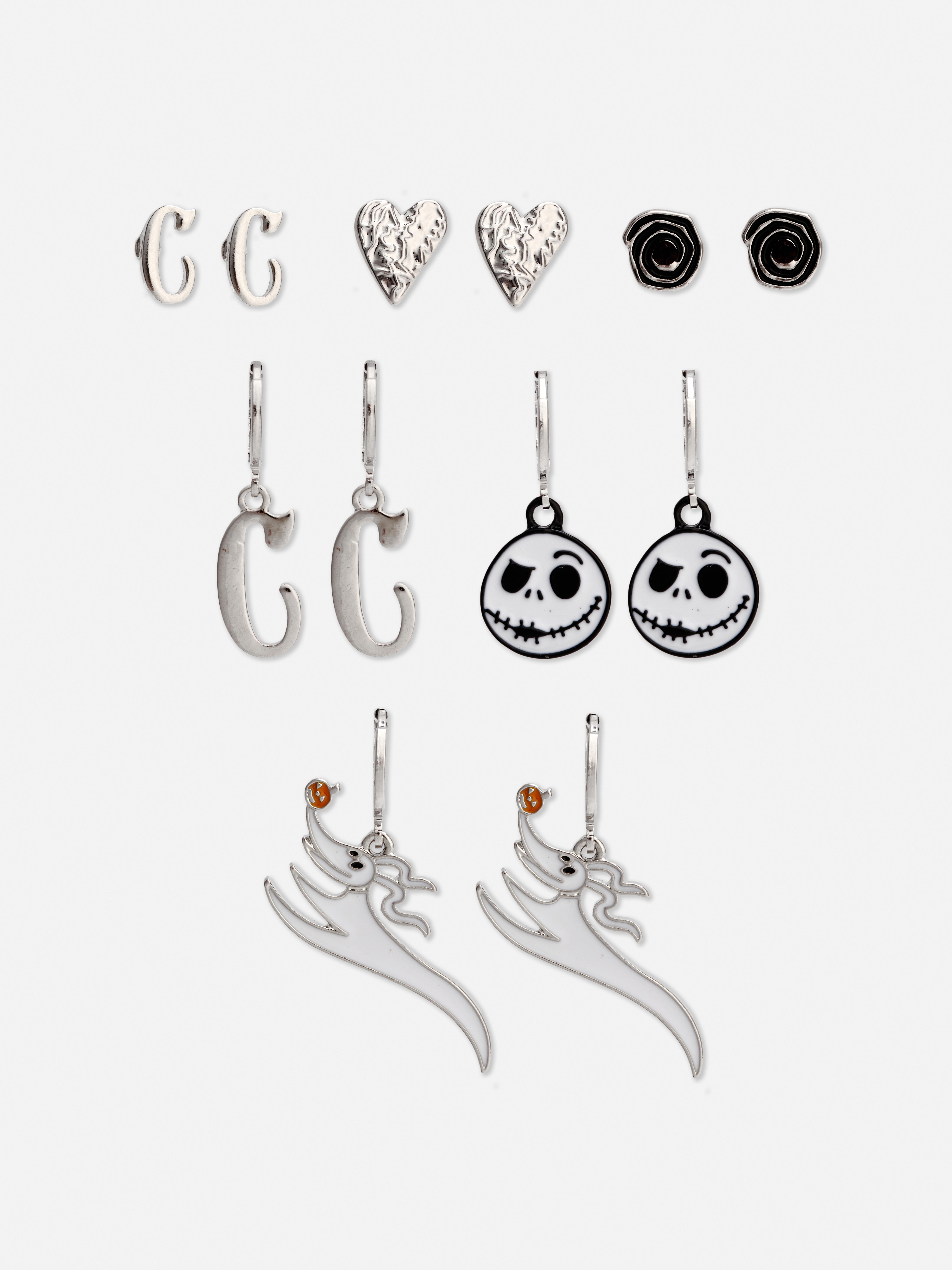 Women s 6 Pack Tim Burton s The Nightmare Before Christmas Initial Earrings Black Primark