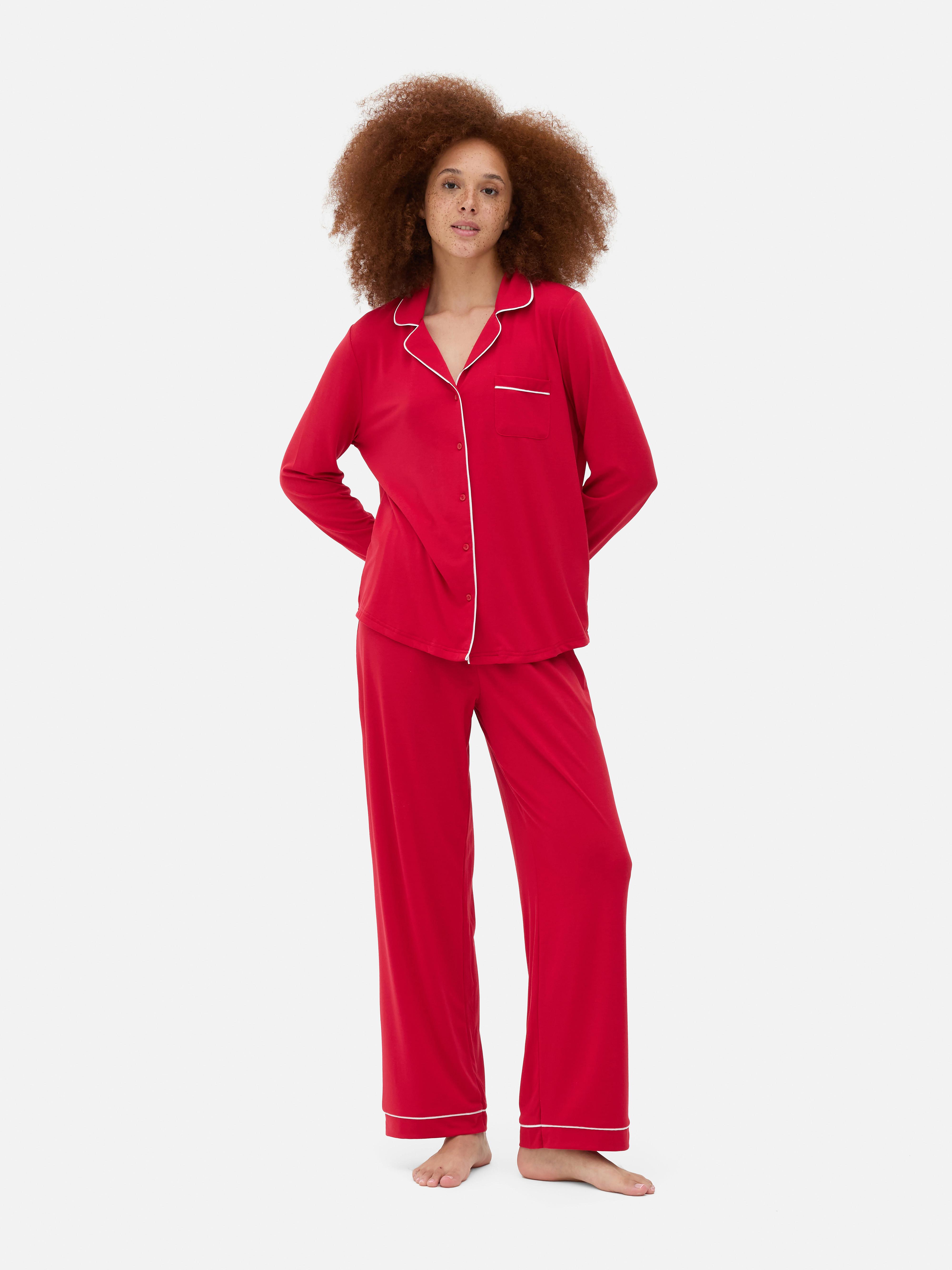 Women s Red Jersey Long Sleeve Boyfriend Pyjama Set Penneys