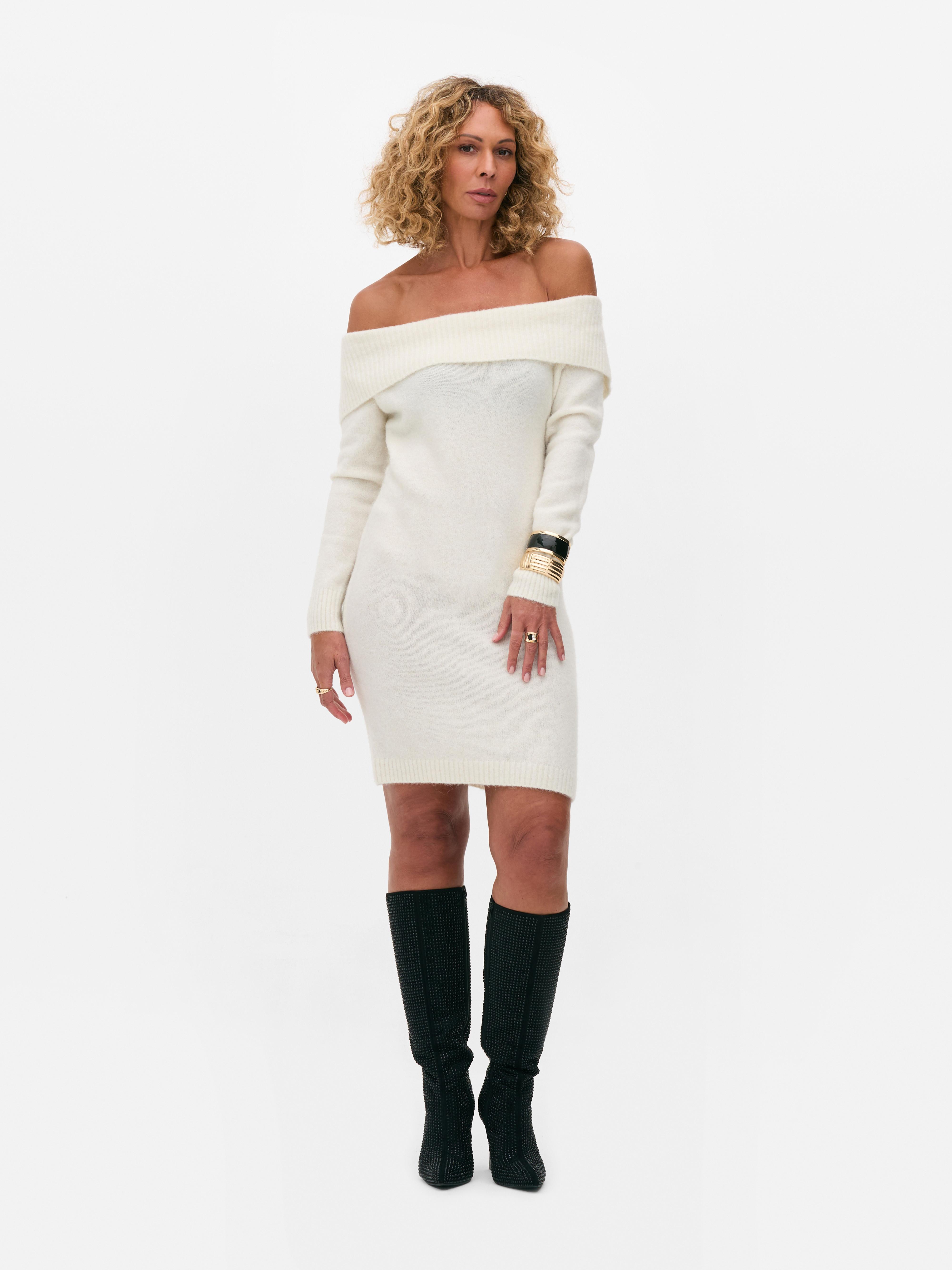 Womens Ivory Rita Ora Fold Over Bardot Jumper Dress Primark