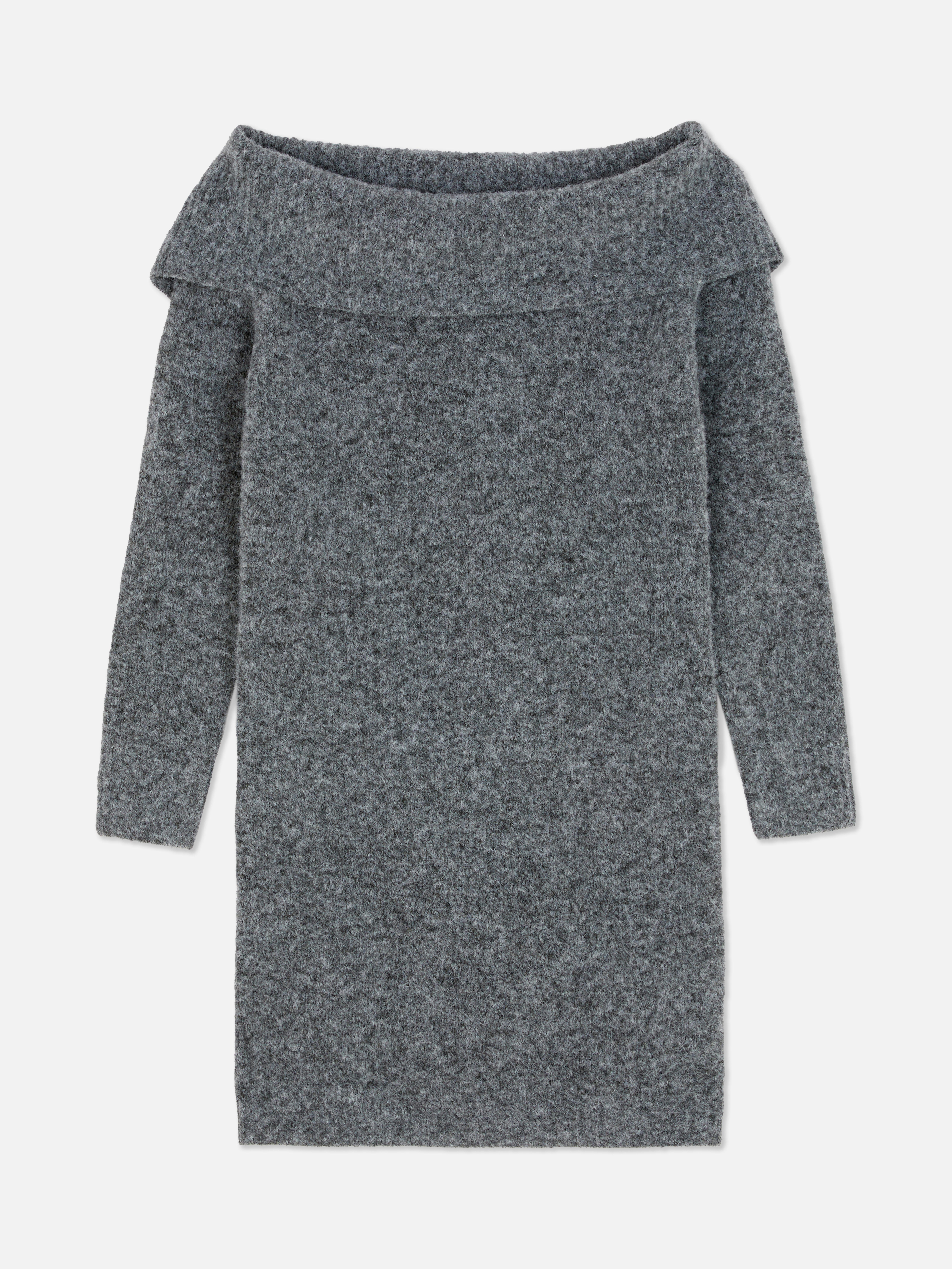 Womens Grey Rita Ora Fold Over Bardot Jumper Dress Primark