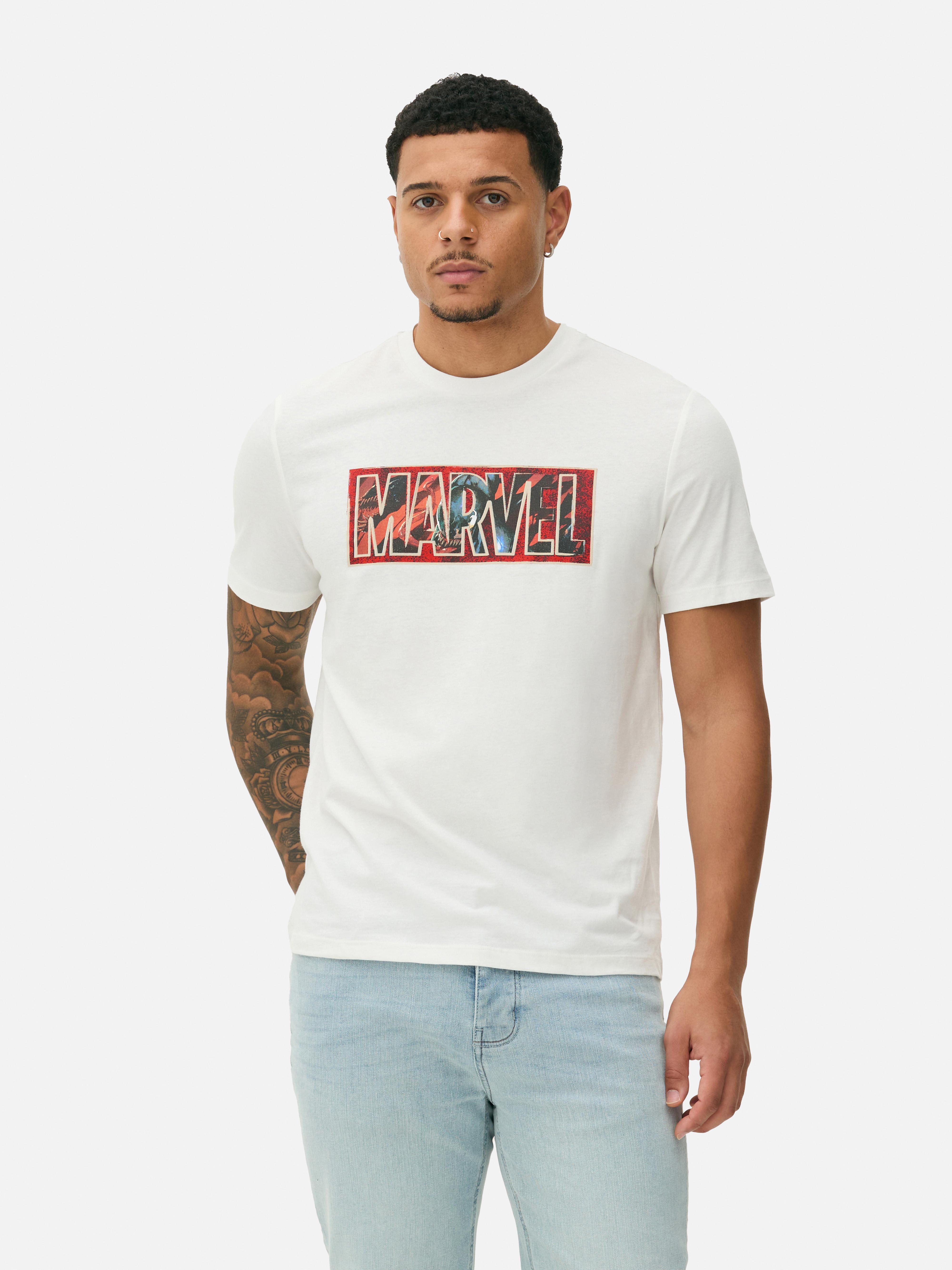 Men s Ivory MARVEL Logo Graphic T Shirt Primark