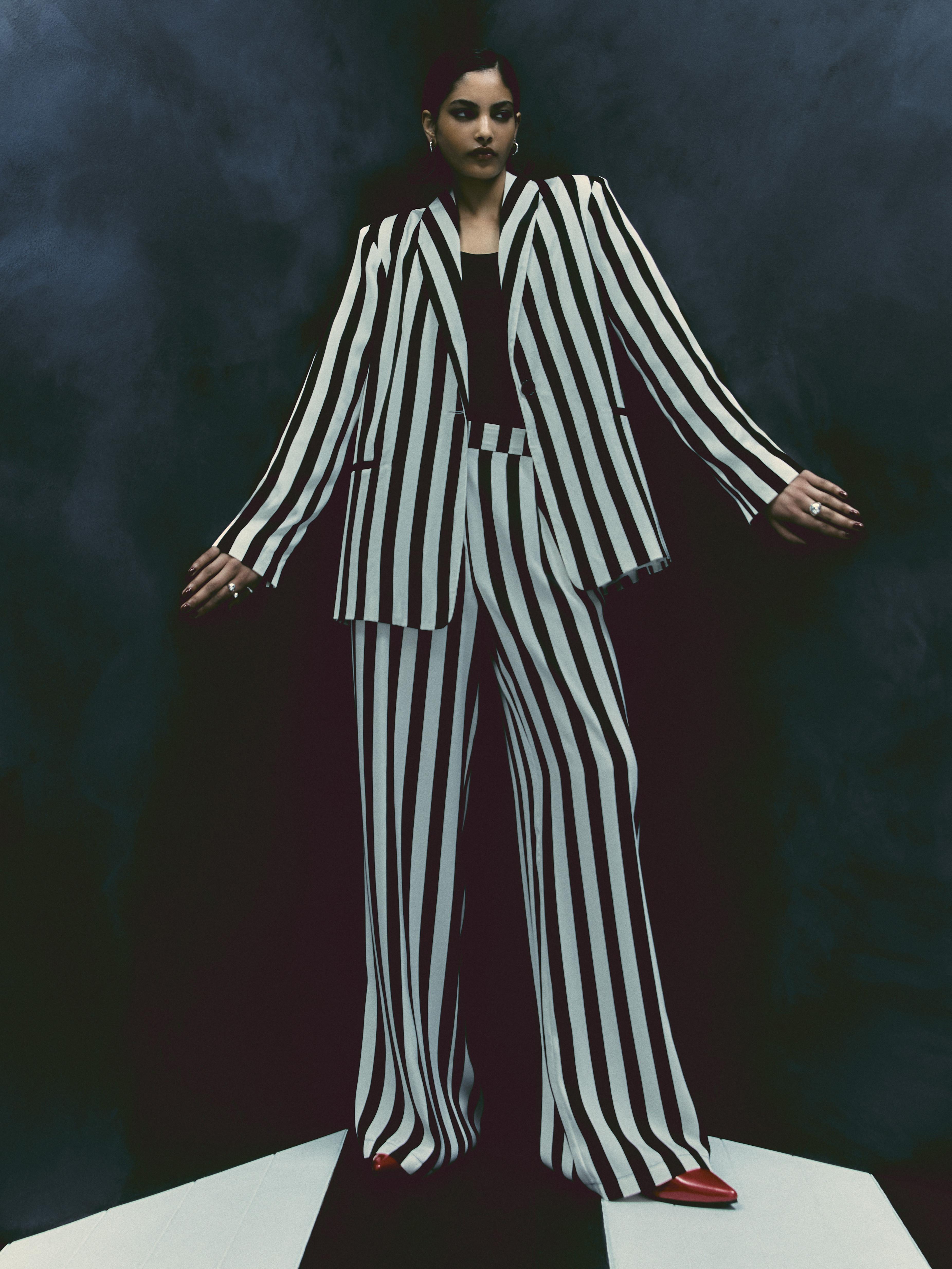 Womens Black White Beetlejuice X Colleen Atwood Stripe Blazer Primark