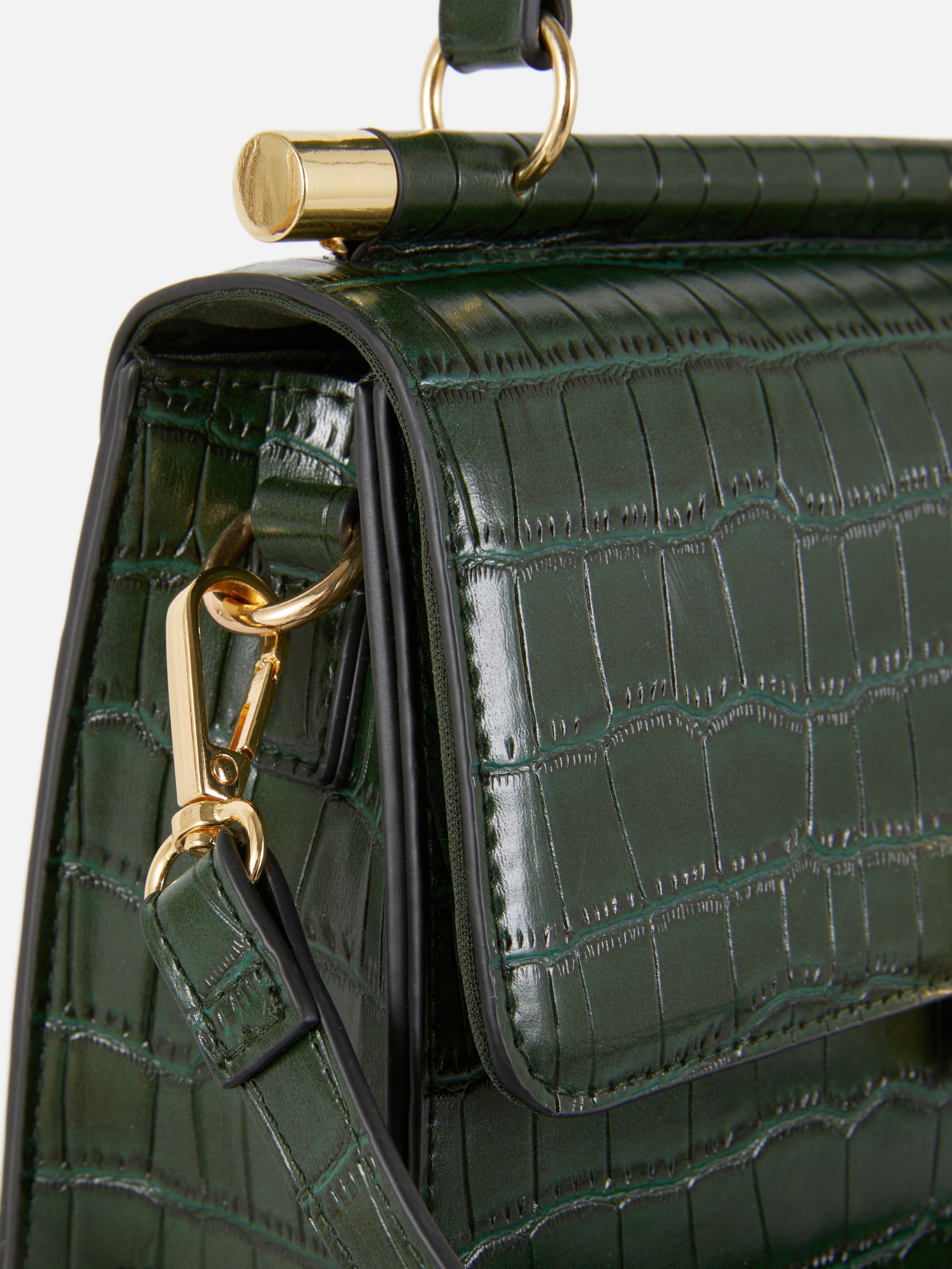 Women s Green Faux Croc Crossbody Bag Penneys