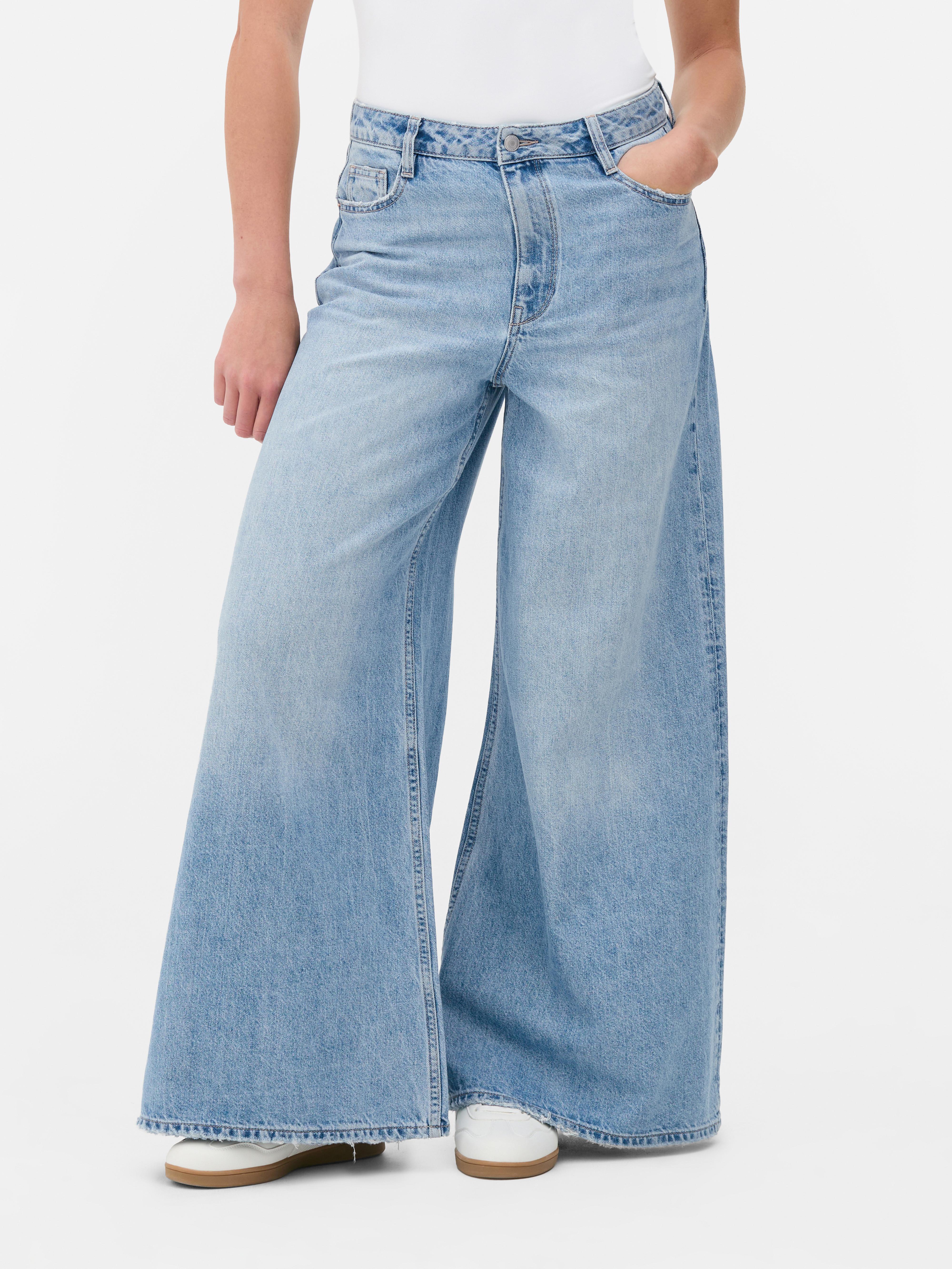 Women s Mid Blue Extreme Wide Leg Jeans Primark