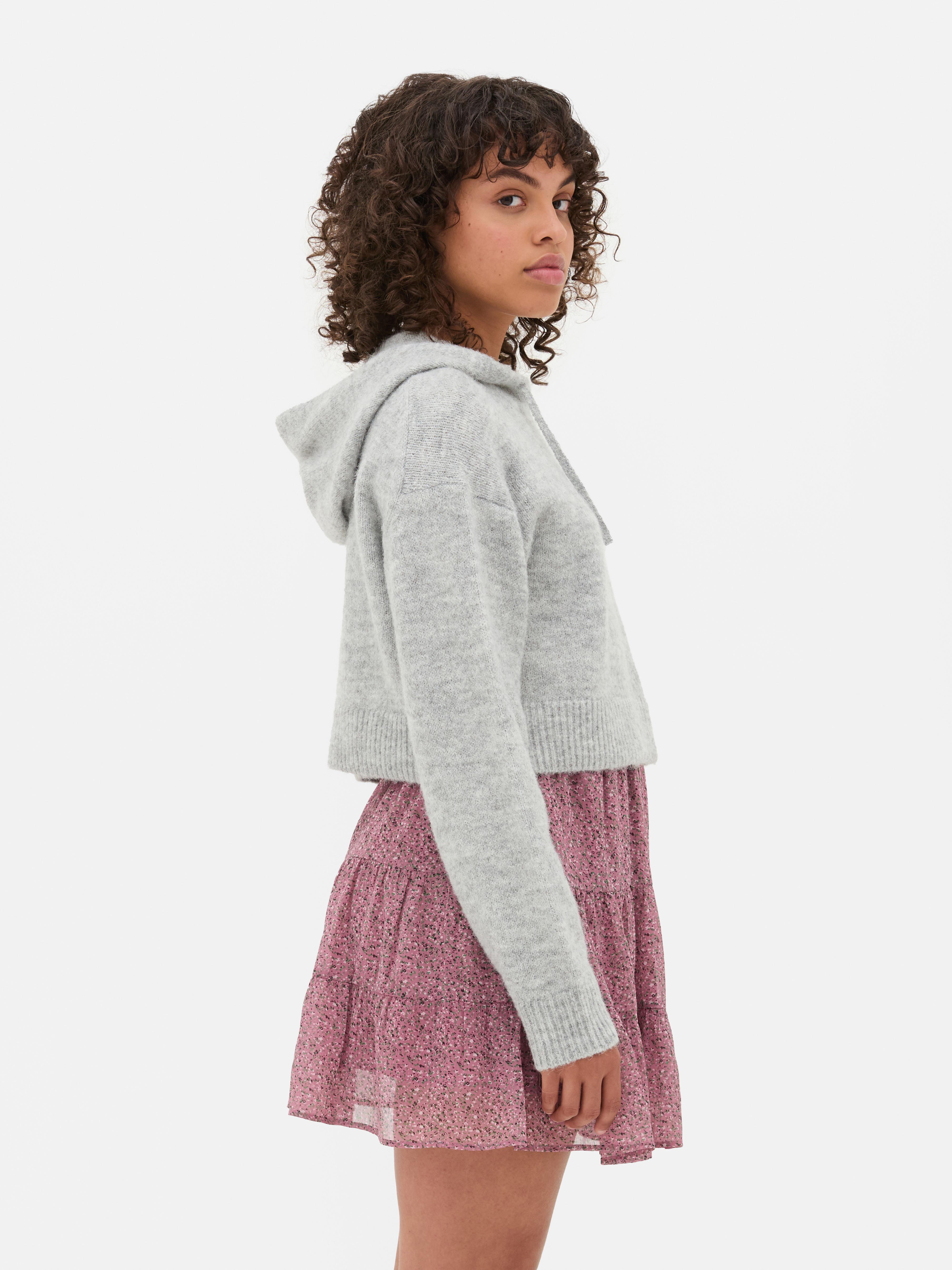 Womens Light Grey Cropped Pullover Hoodie Primark