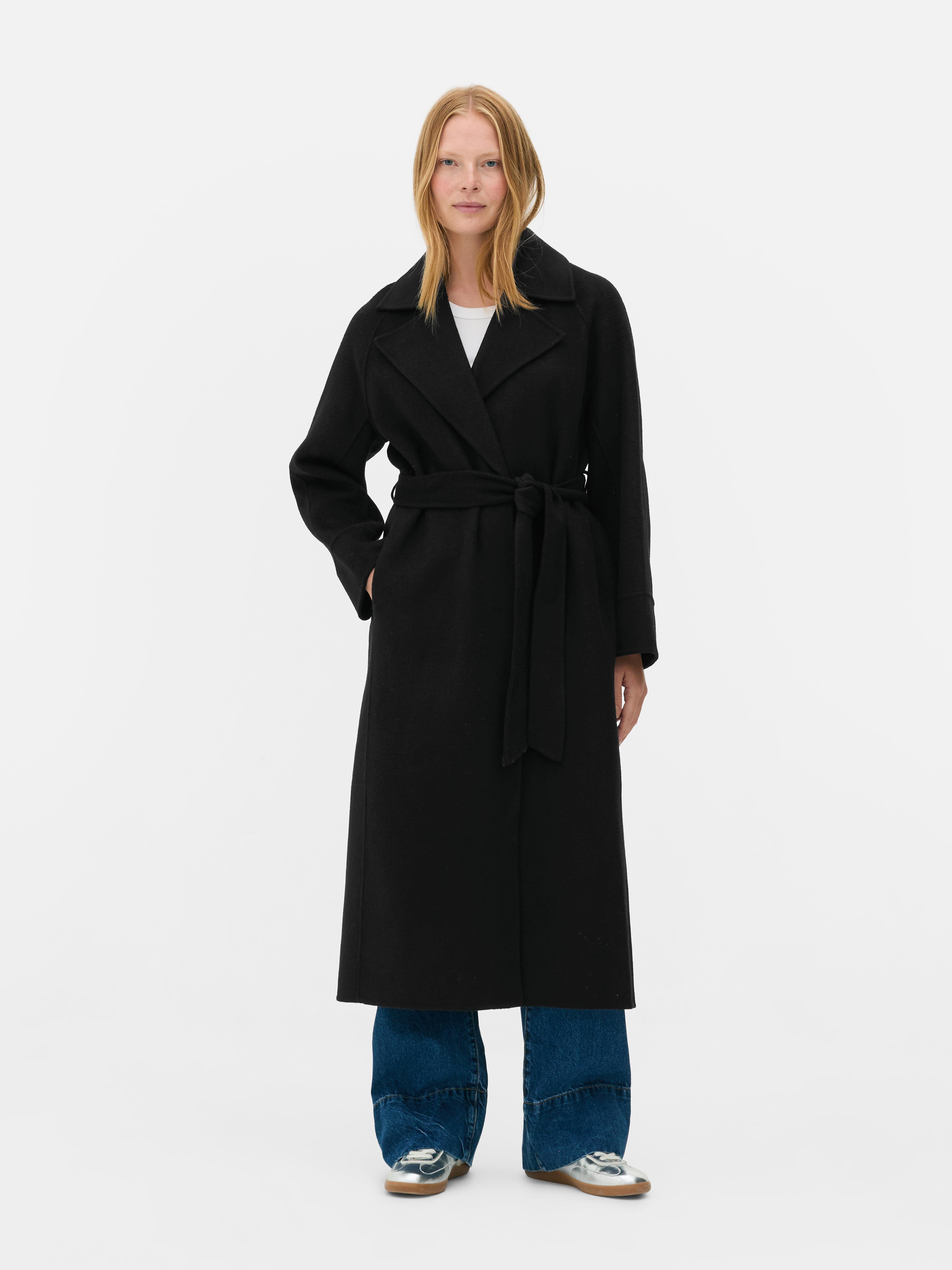 Women s Black The Edit Belted Long Coat Primark