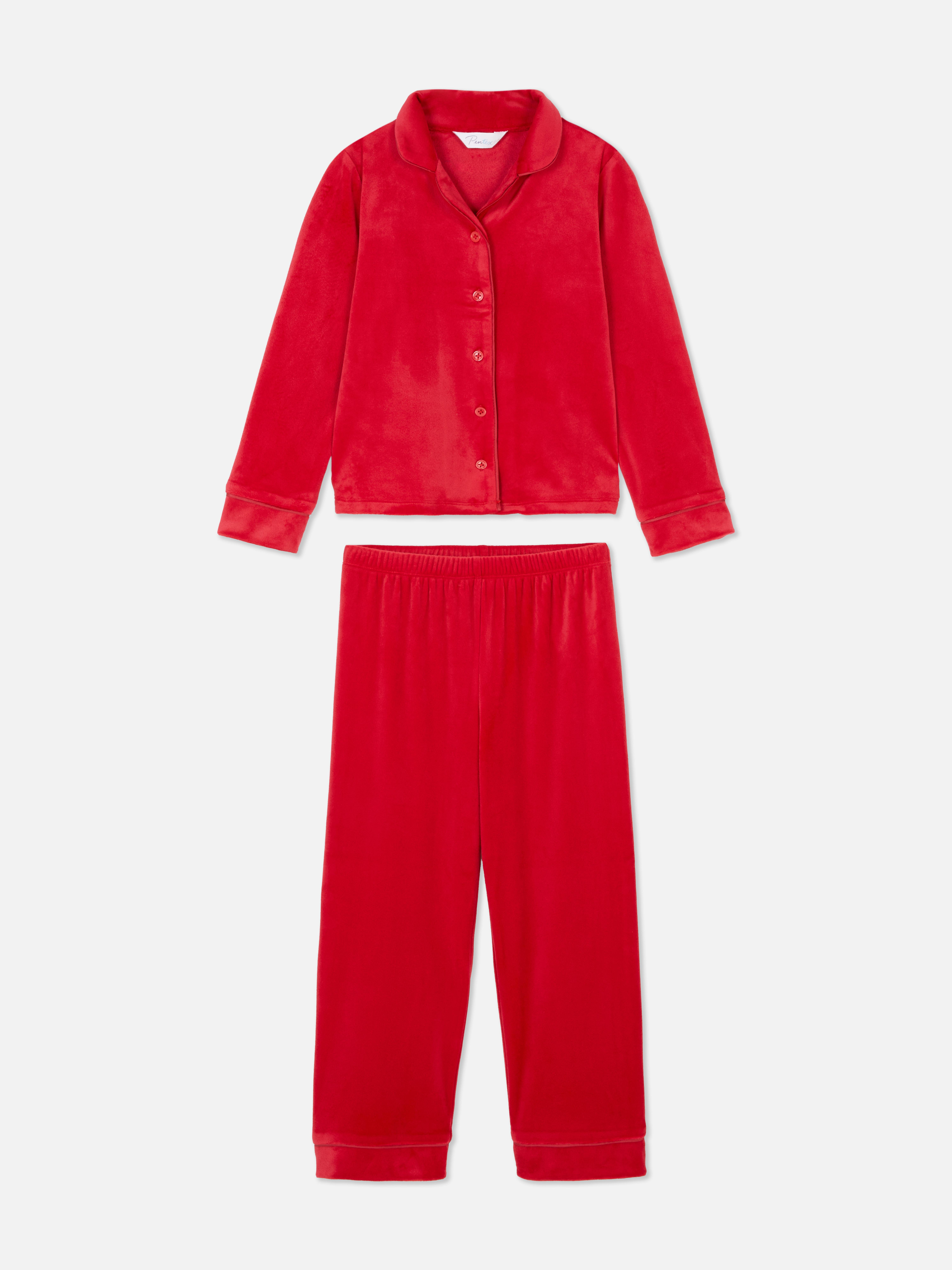 Girls Red Kids Velour Family Twinning Pyjamas Penneys