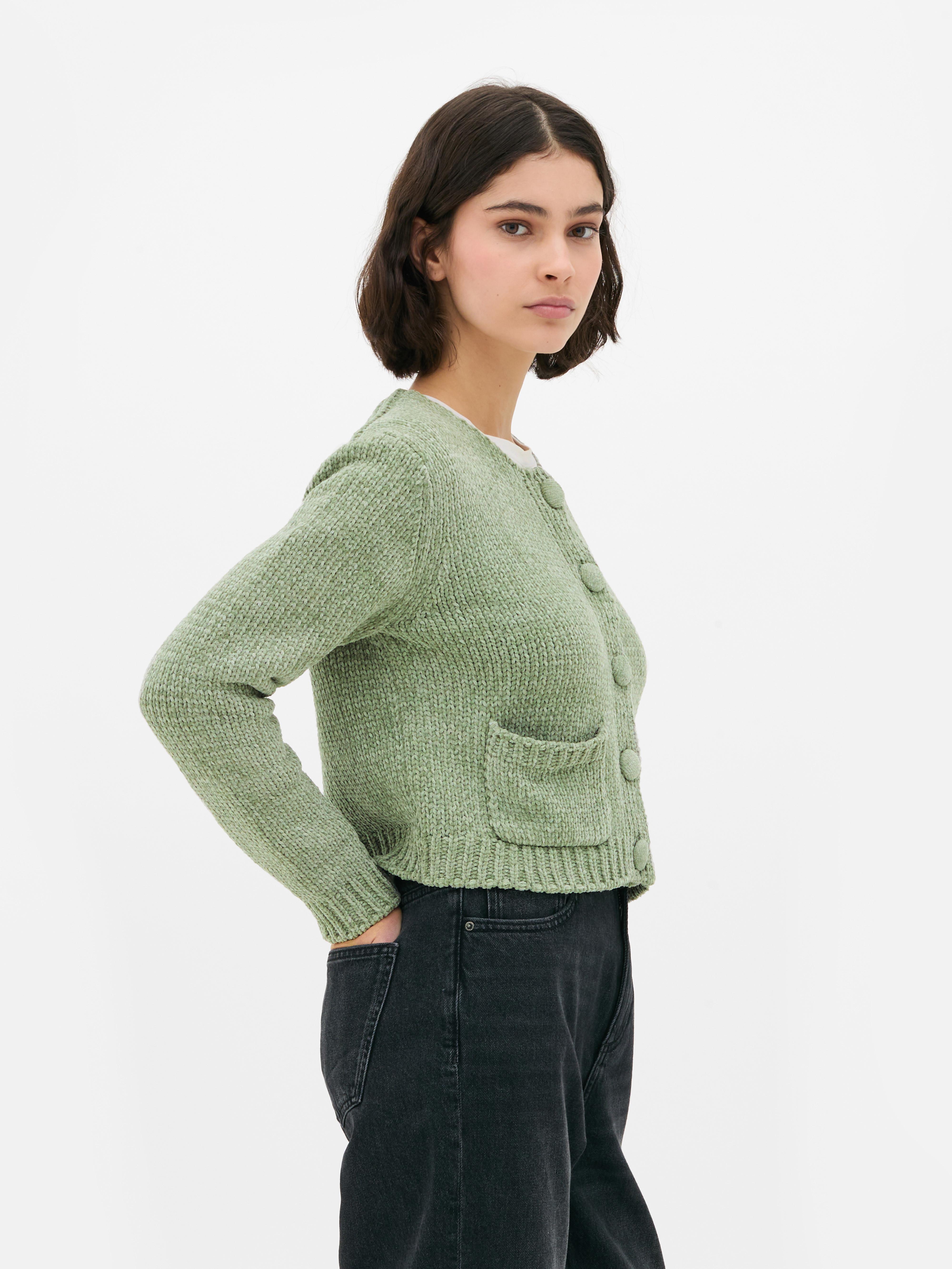 Women's Green Chenille Crew Neck Cardigan | Penneys