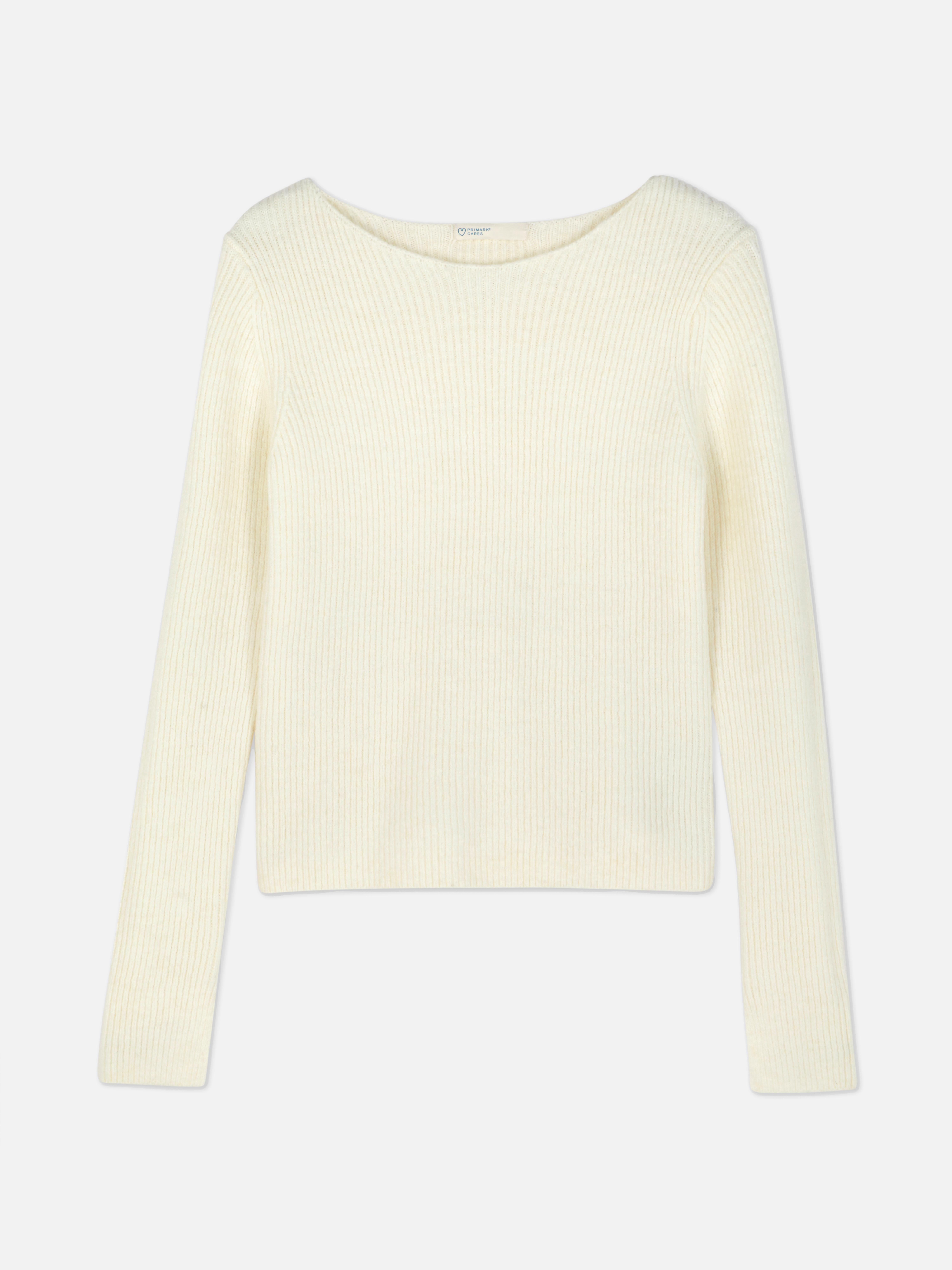 Gerippter Pullover mit U-Boot-Ausschnitt