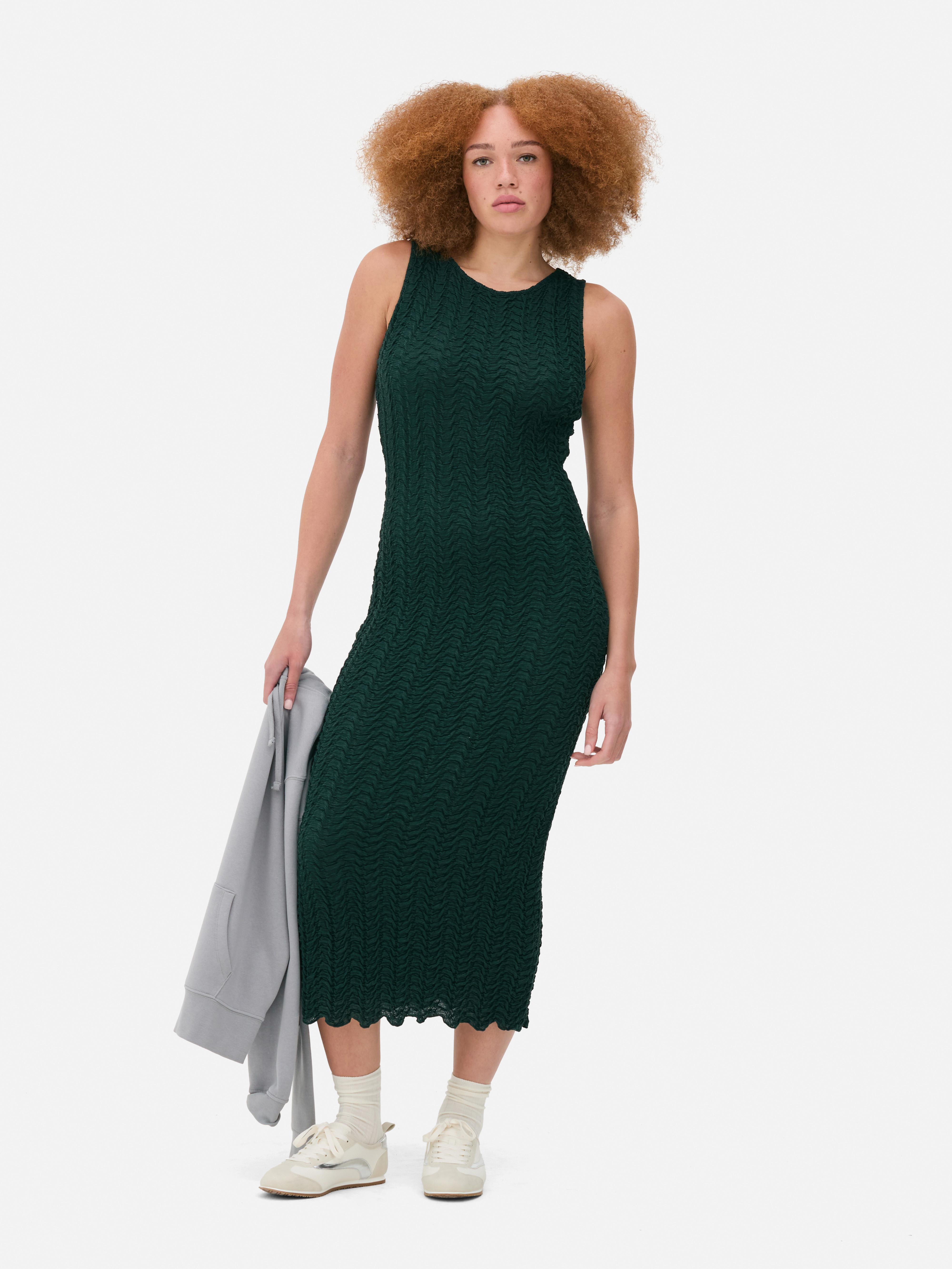 Womens Dark Green Textured Racerback Midi Dress Primark