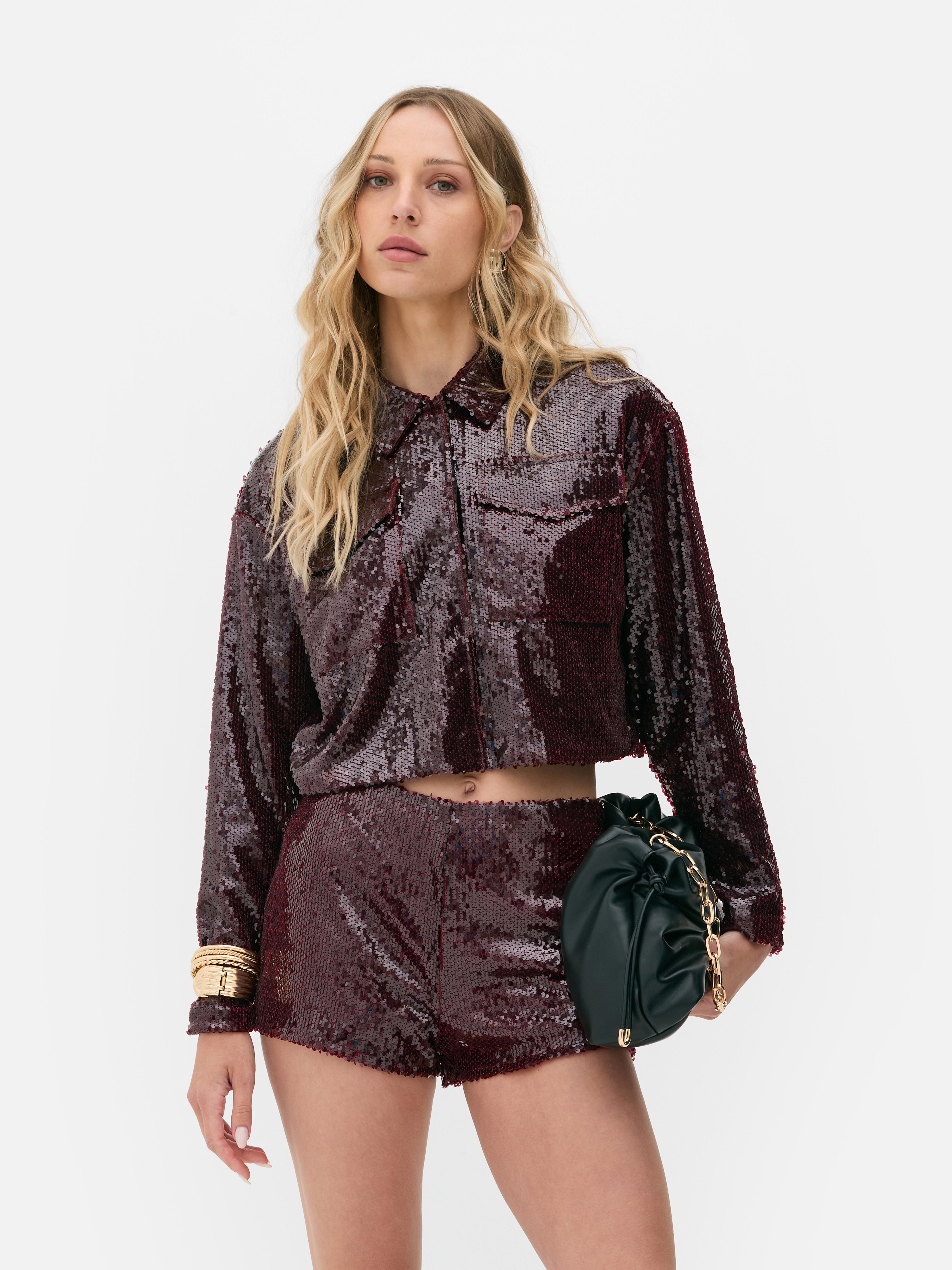 Womens Burgundy Rita Ora Sequin Utility Jacket Primark