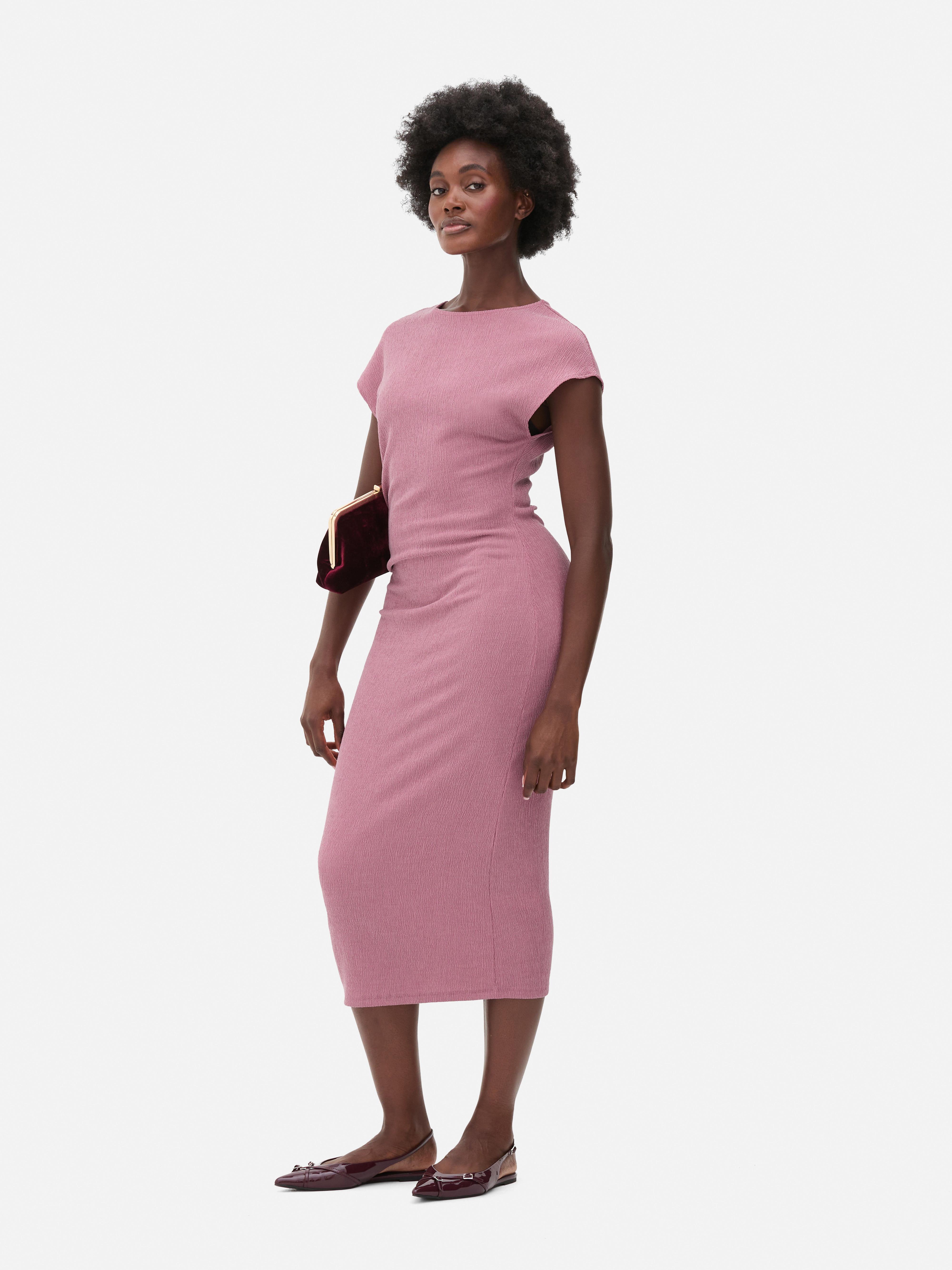 Womens Blush Textured Ruched Midi Dress Primark