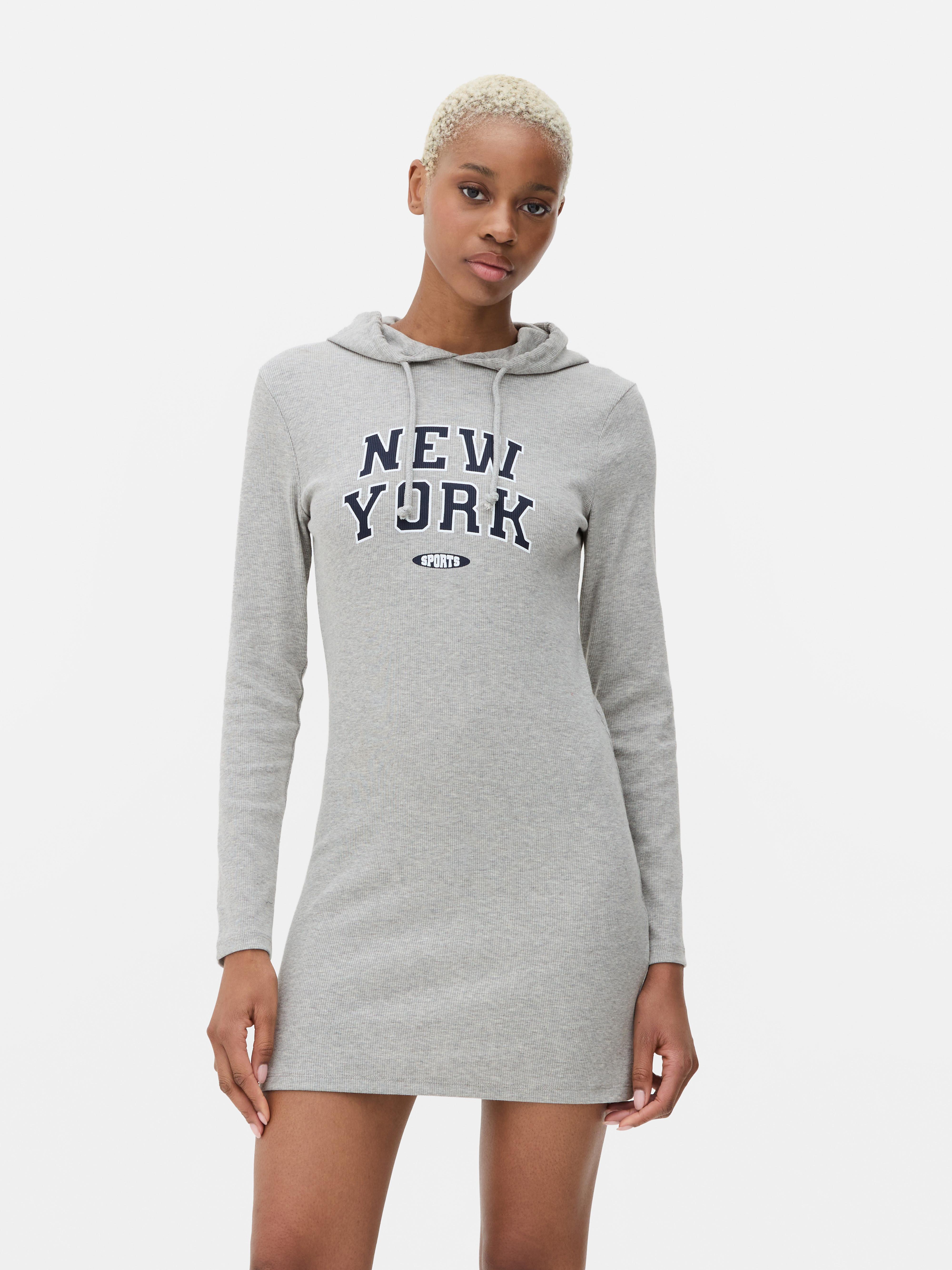 Womens Grey Marl Graphic Hoodie Dress Primark